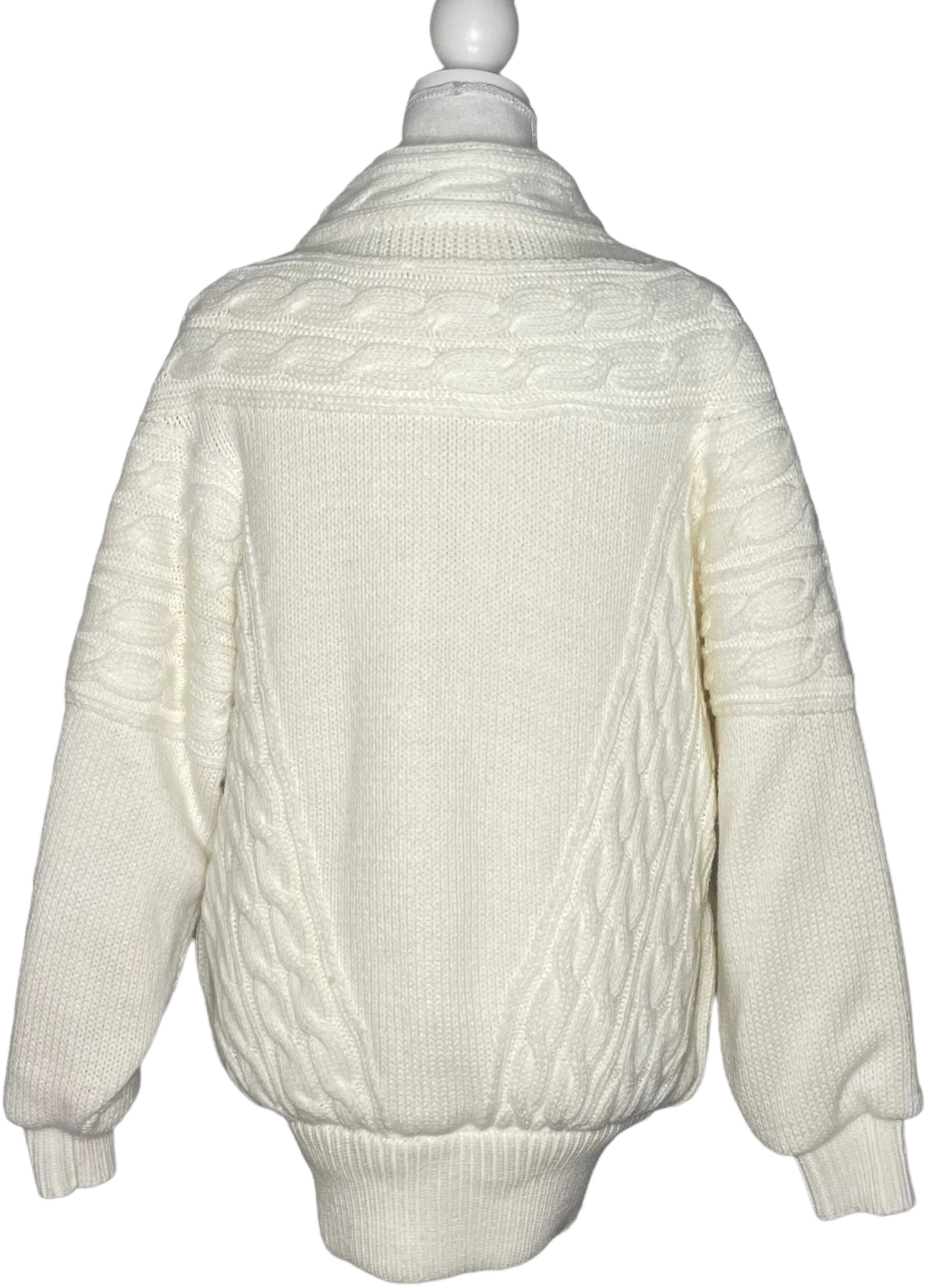 80s/90s Ivory Knit Grannycore Sweater Thick Coat Size L By Winterset - Image 2
