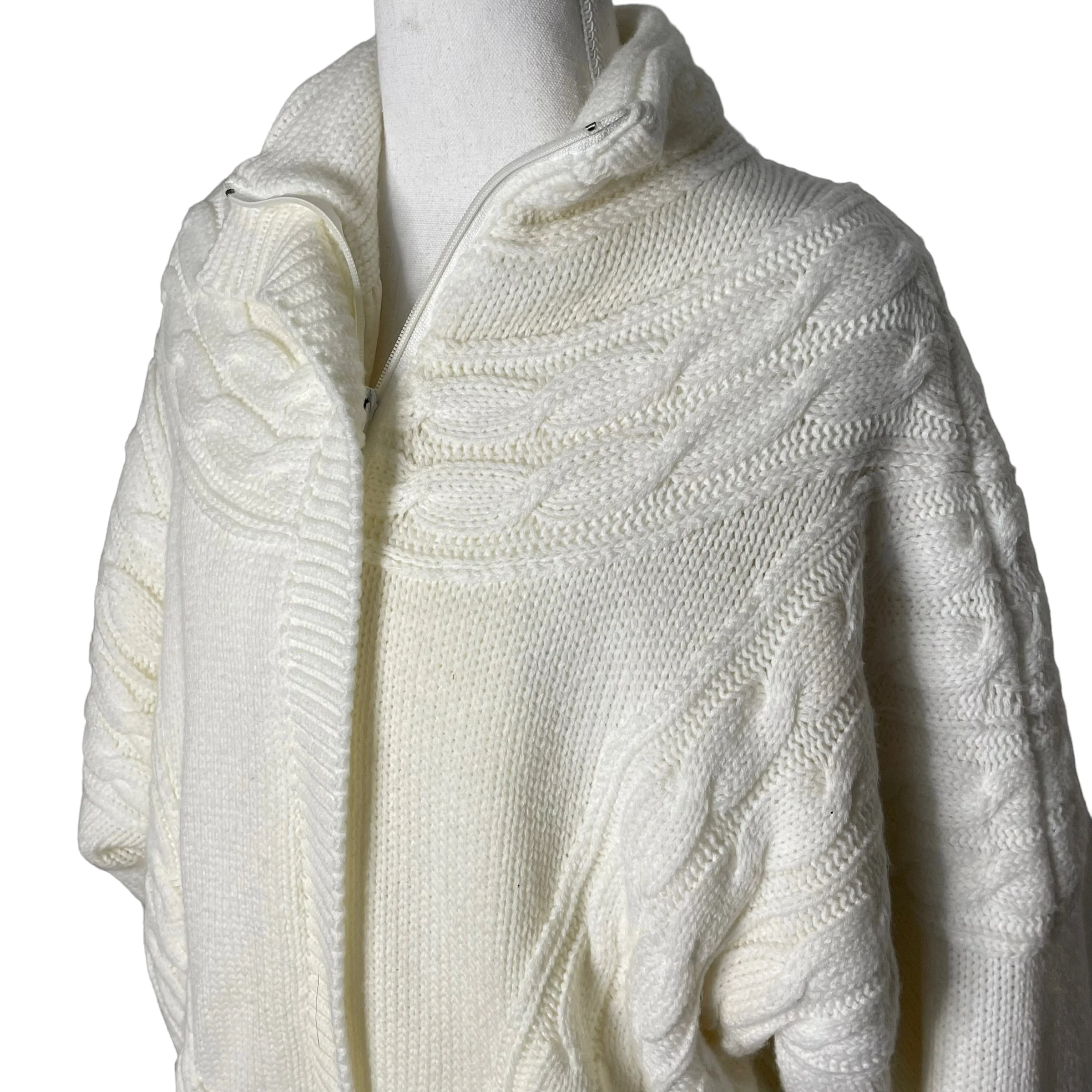 80s/90s Ivory Knit Grannycore Sweater Thick Coat Size L By Winterset - Image 4