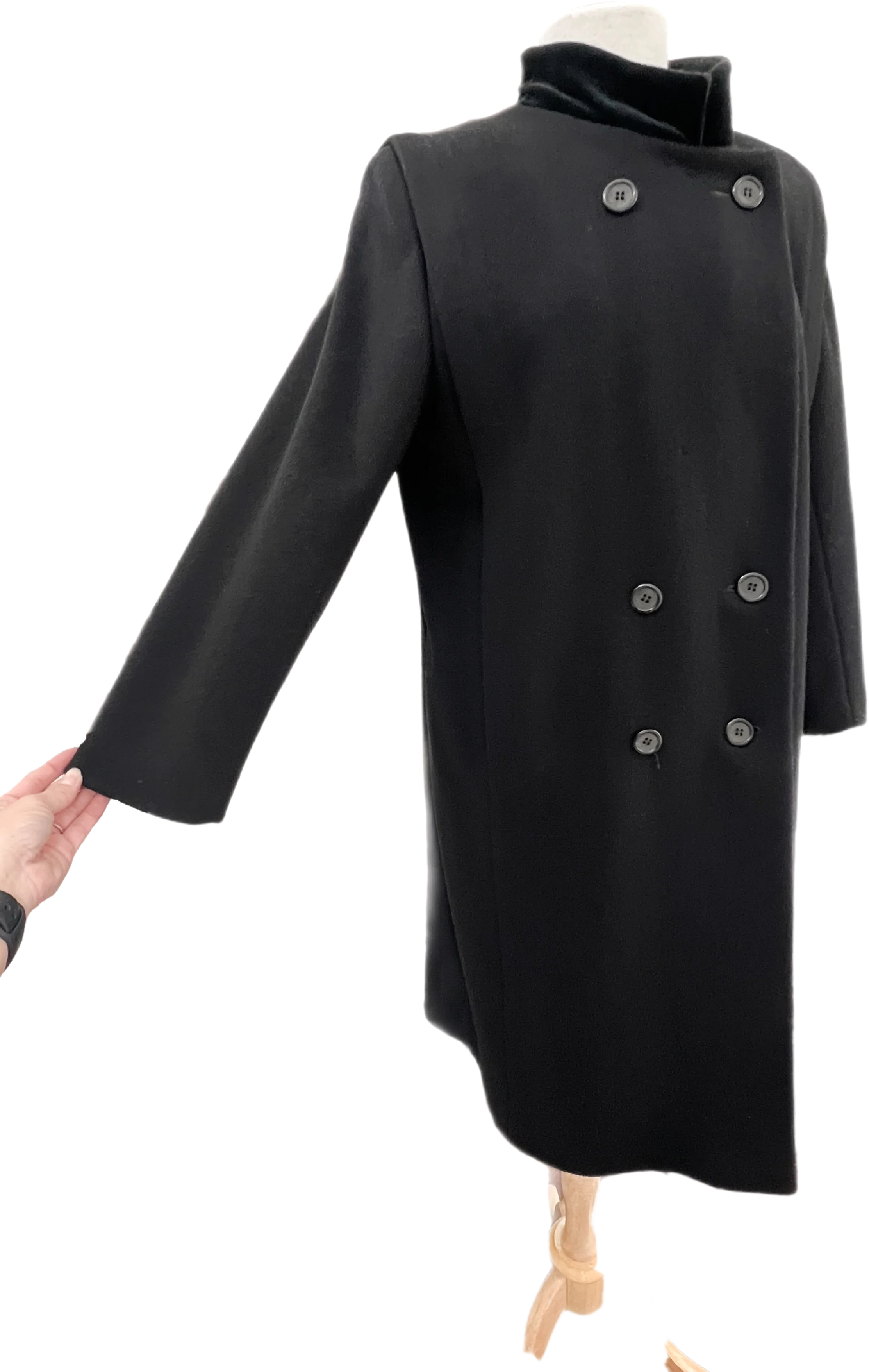 80s/90s J.g. Hook Black Wool Long Button Up Peacoat By J.g. Hook