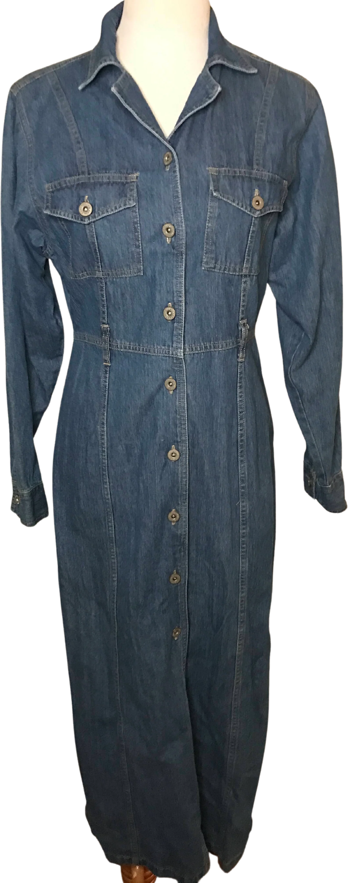 80s/90s Jean Jacket Dress Denim Maxi Duster By Bill Blass