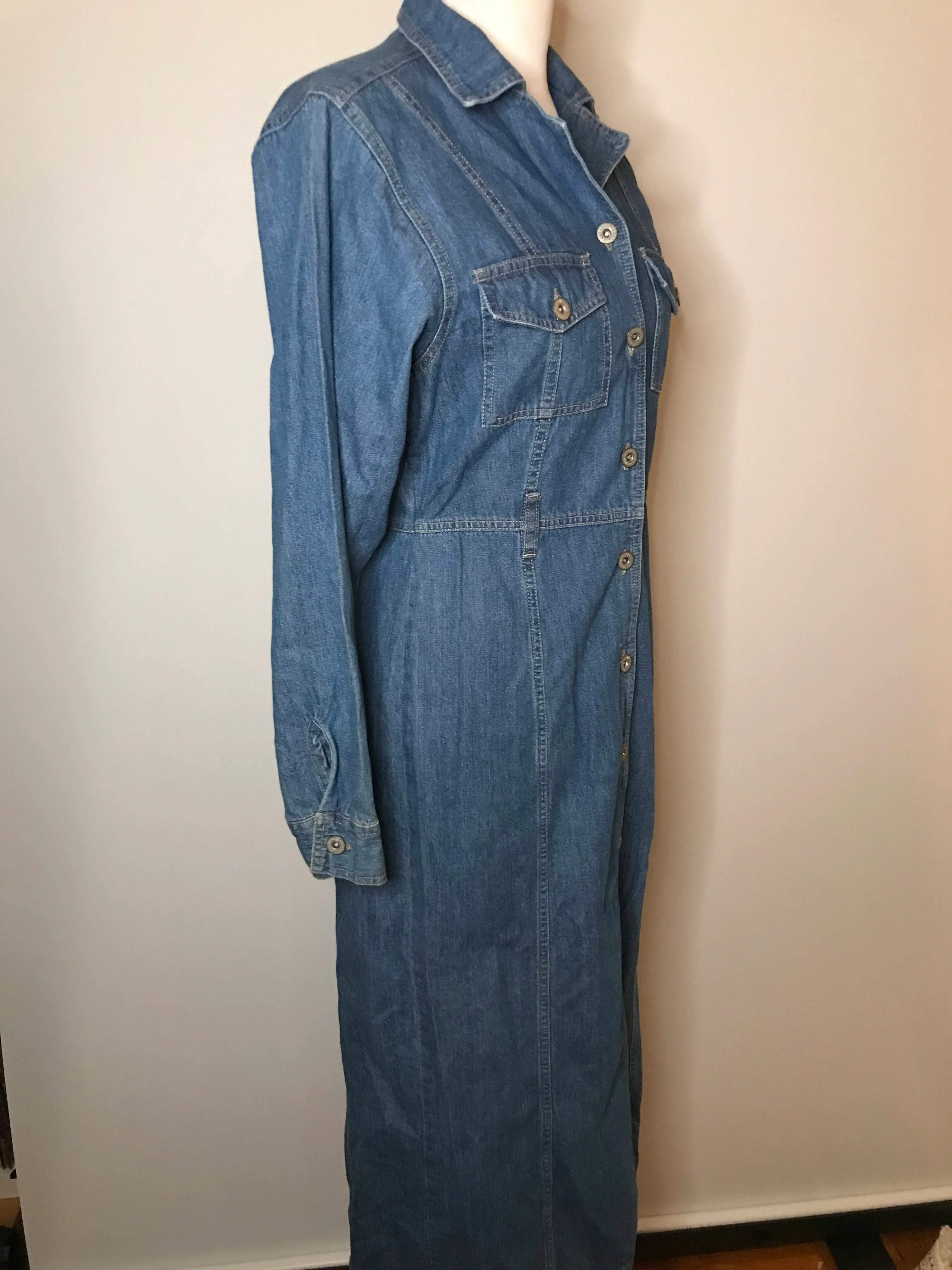 80s/90s Jean Jacket Dress Denim Maxi Duster By Bill Blass - Image 3