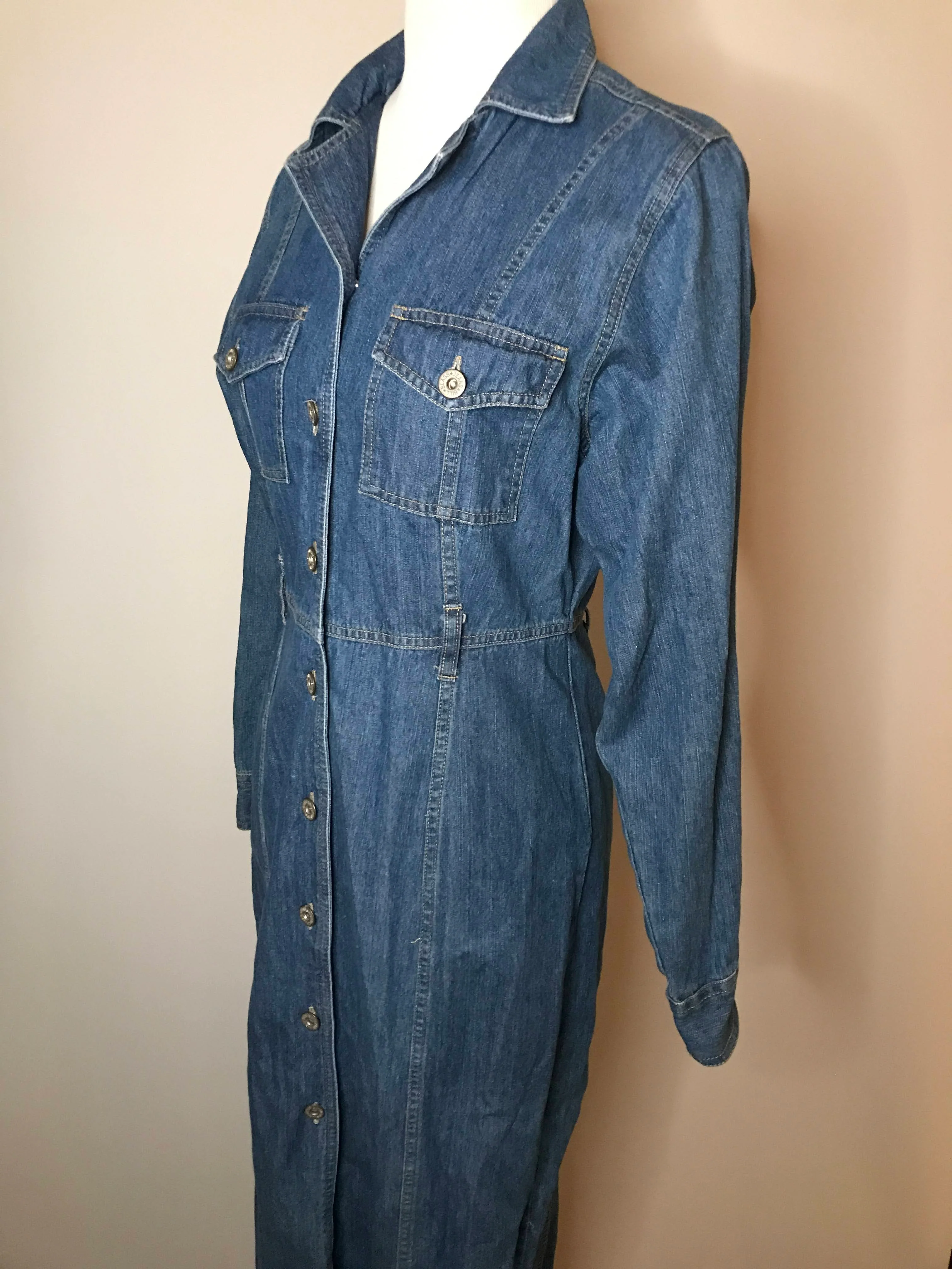 80s/90s Jean Jacket Dress Denim Maxi Duster By Bill Blass - Image 4