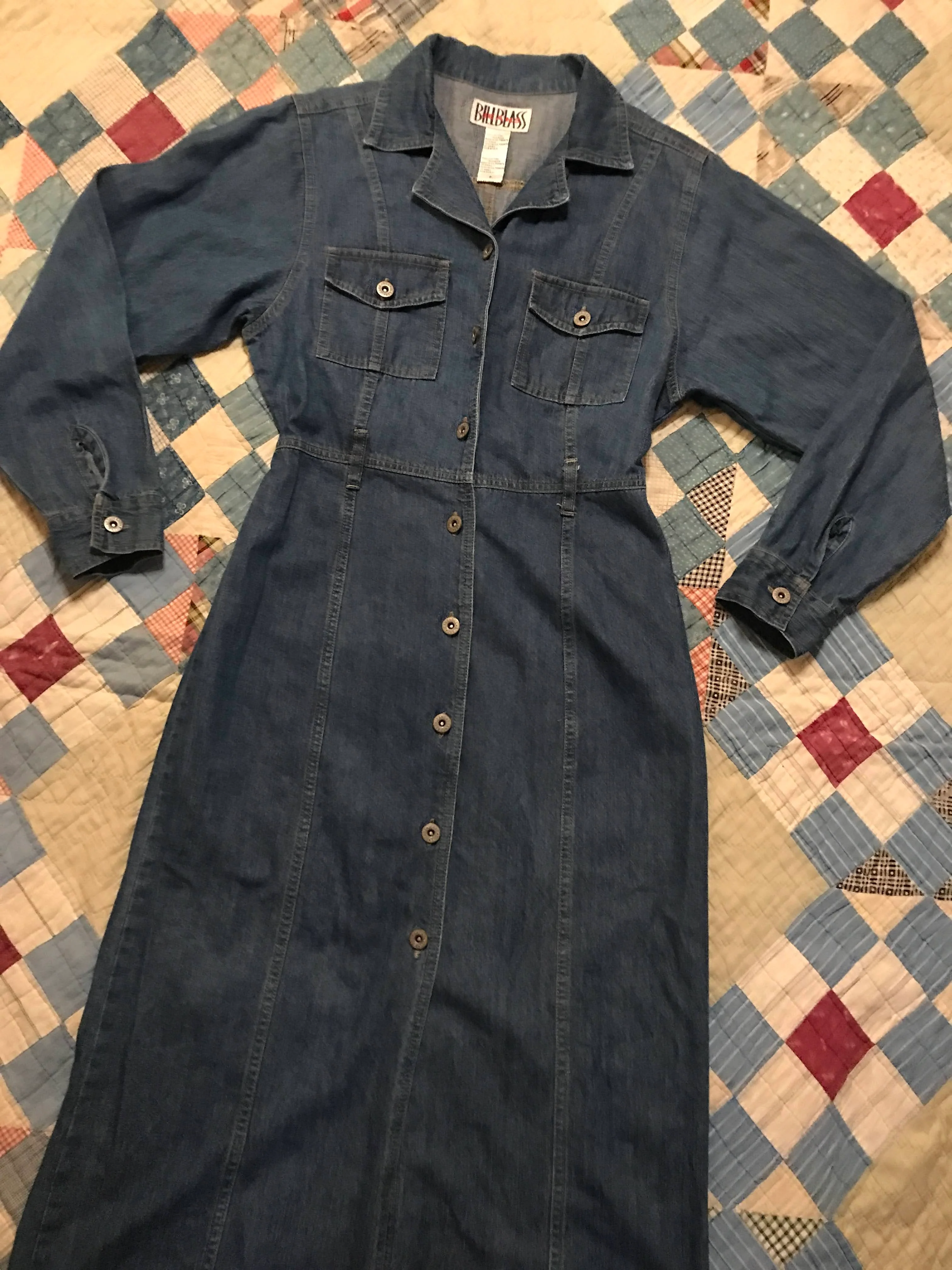 80s/90s Jean Jacket Dress Denim Maxi Duster By Bill Blass - Image 8