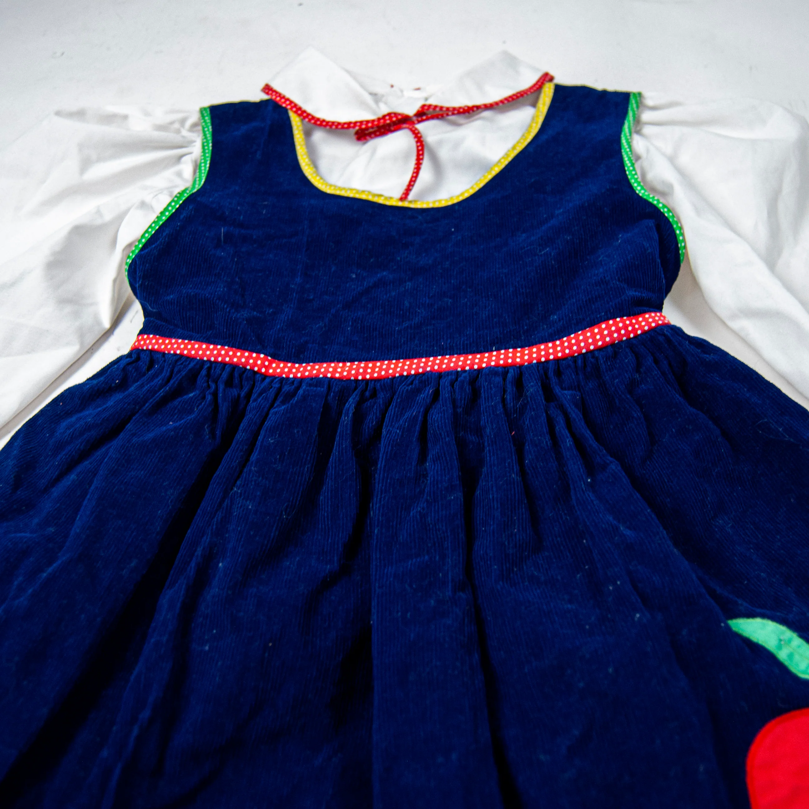 80s/90s Kids Blue Corduroy Apple Dress And Shirt Set / 6 By Baby Togs - Image 3