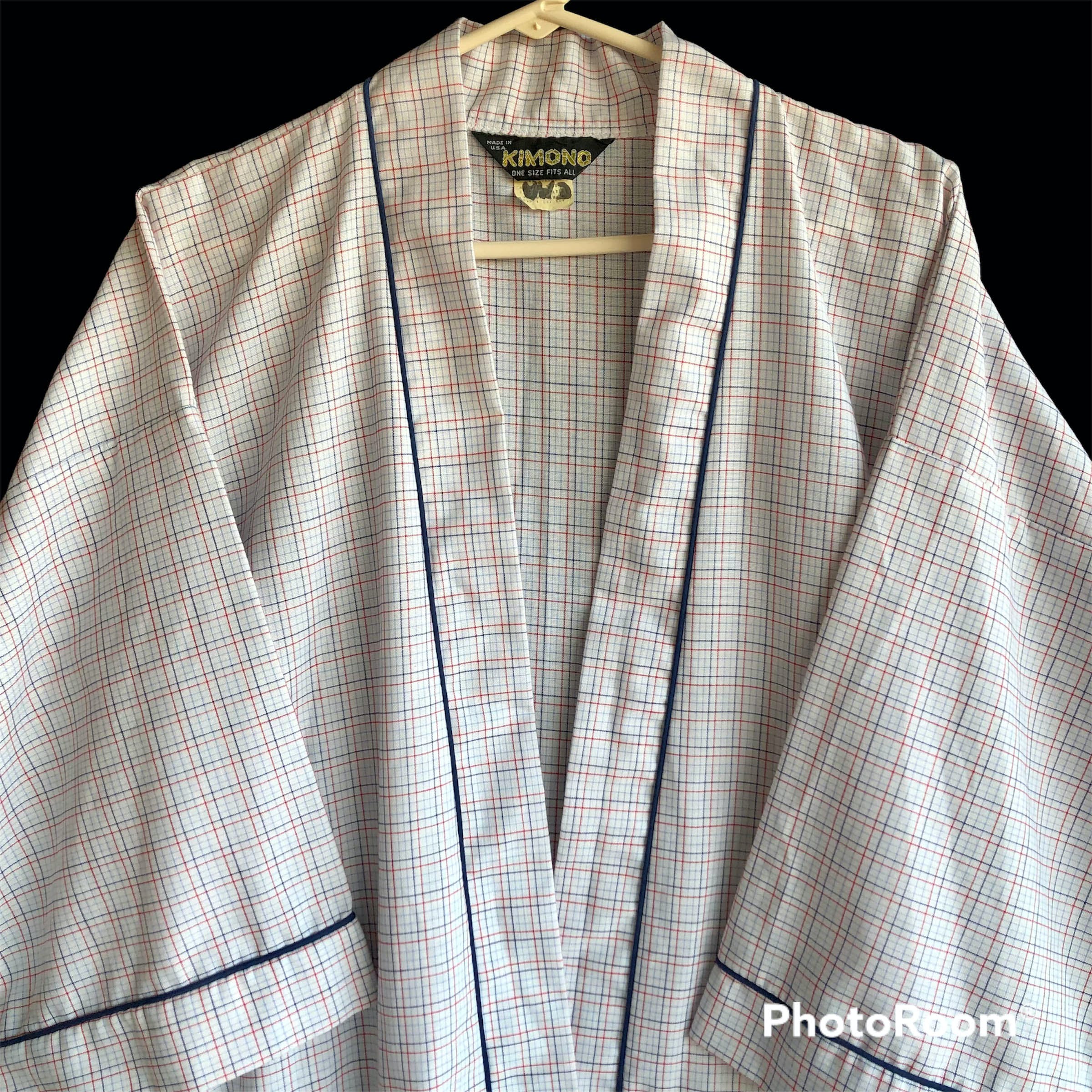 80s/90s Robe Window Pane Check Plaid Usa Made by Kimono - Image 3