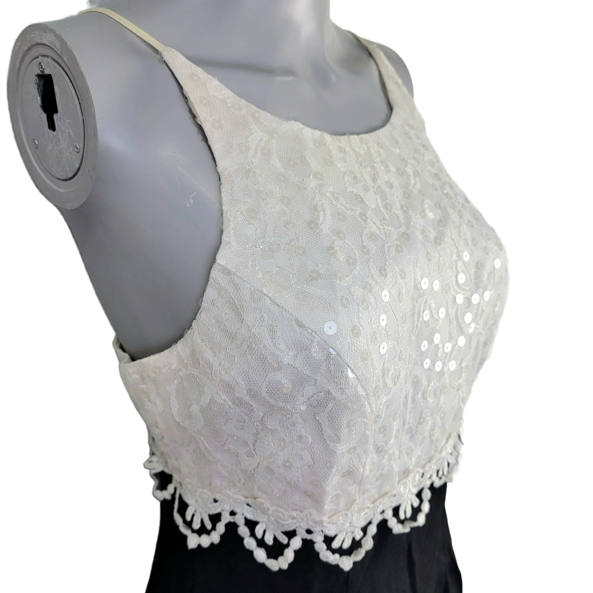 80s/90s Lace Sequin Formal Dress Sheath Knee Women 8 Black - Image 10