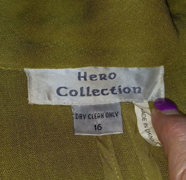 80s/90s Lagenlook Olive Green Polyester Midi Long Vest By Hero Collection - Image 6