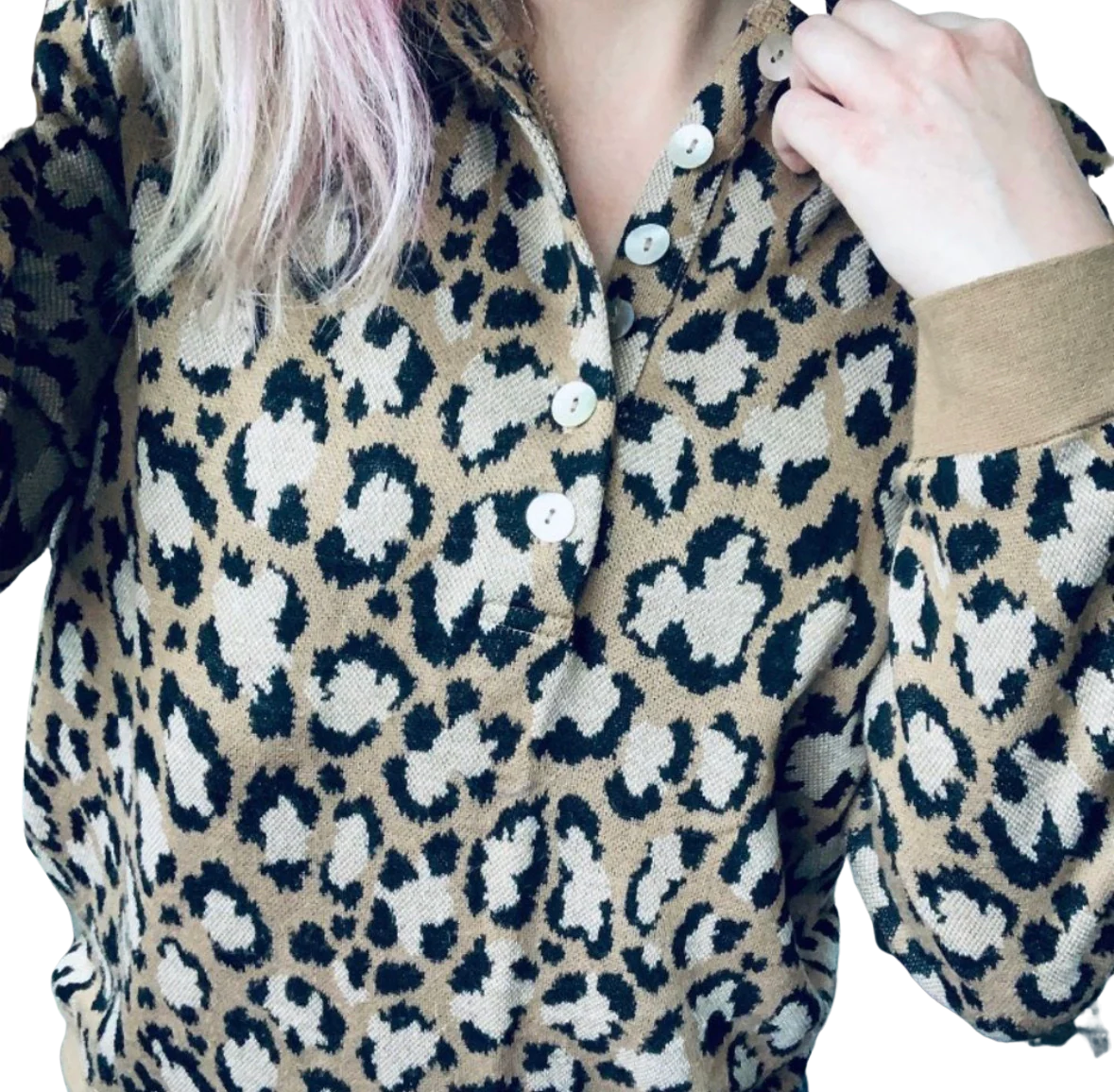 80s/90s Leopard Print Long Sleeve Henley Top By Cathy Daniels - Image 2