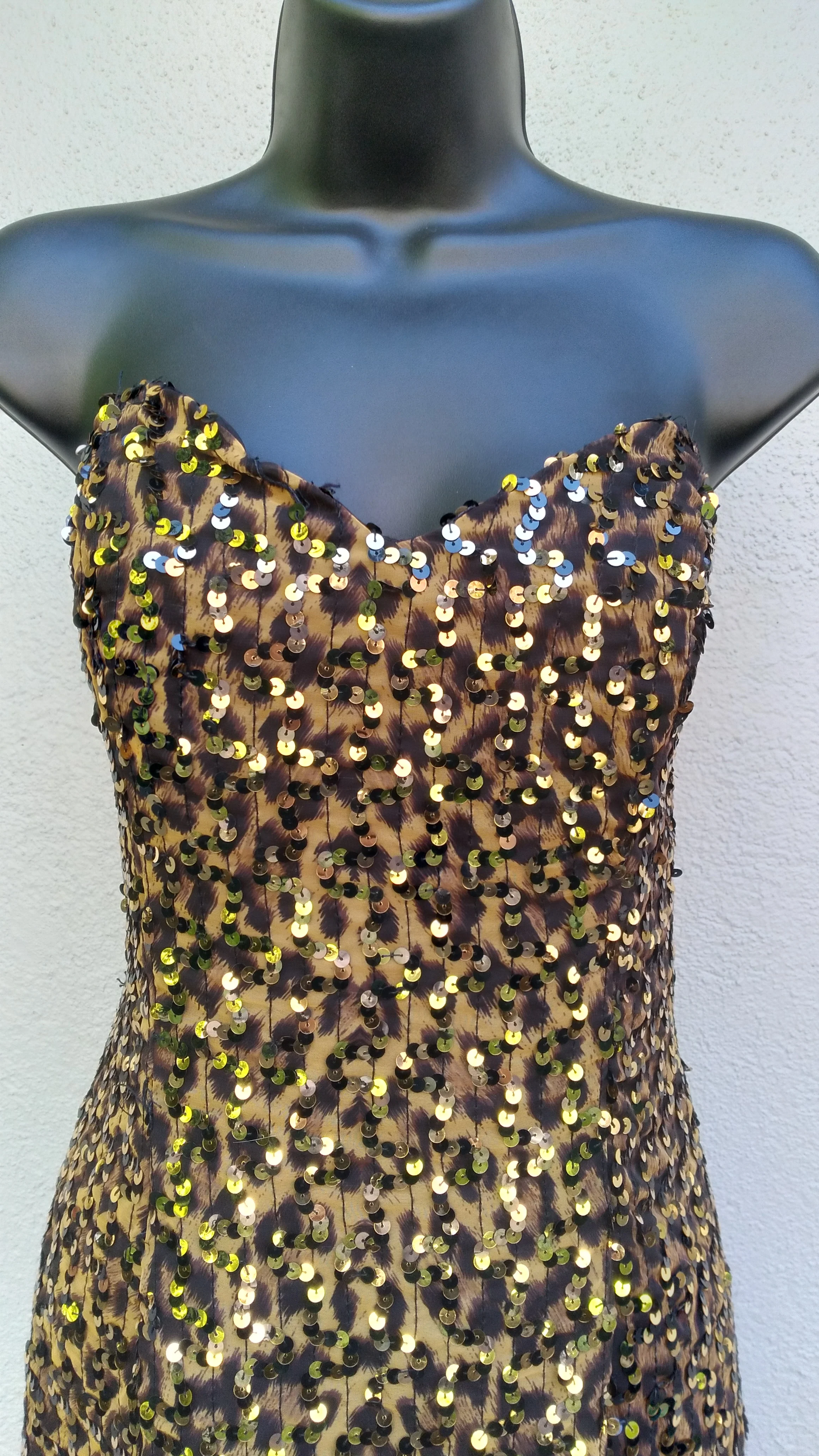 80s/90s Leopard Sequin Strapless Mini Dress By Nancy Bracoloni - Image 3