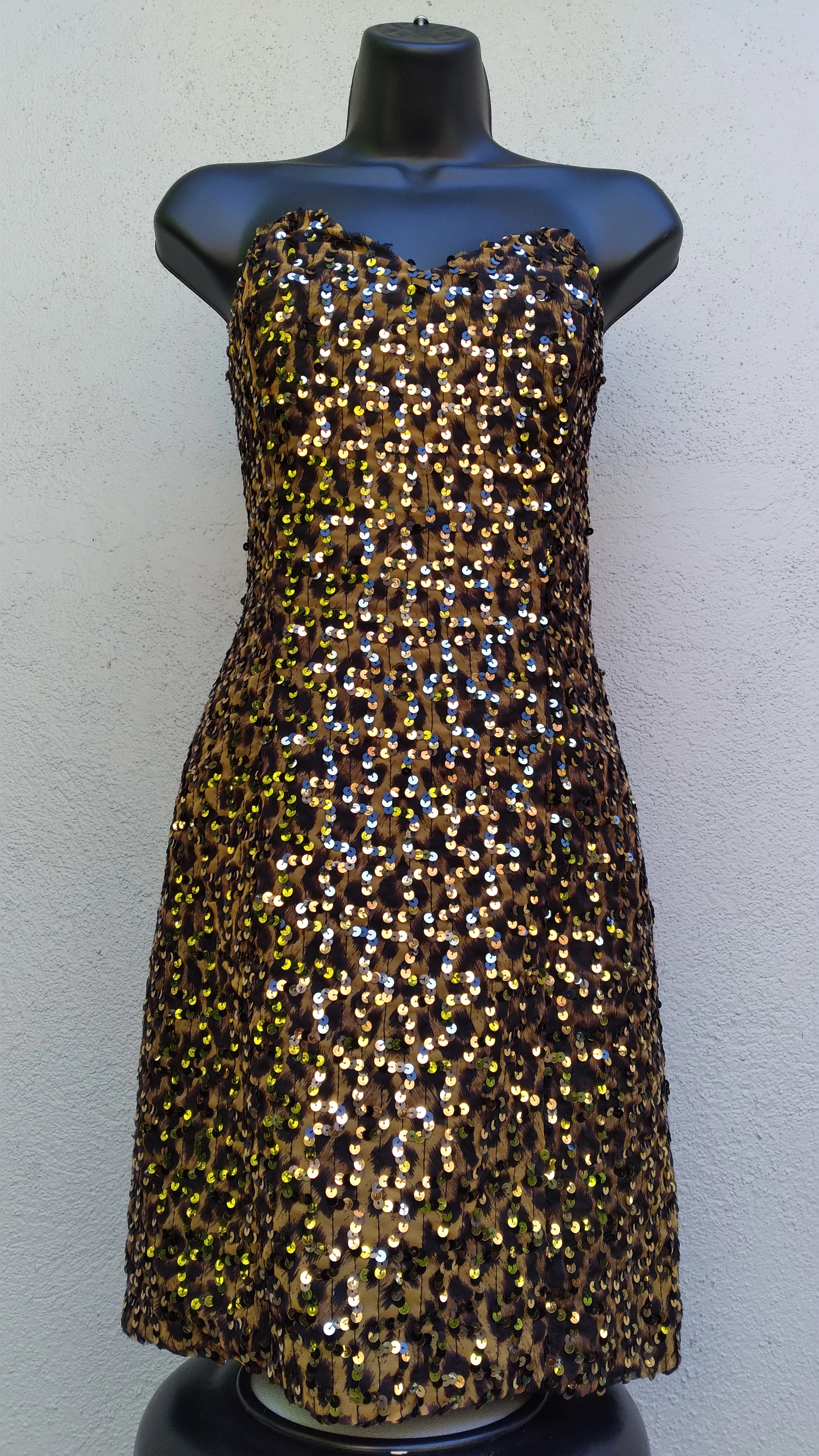 80s/90s Leopard Sequin Strapless Mini Dress By Nancy Bracoloni - Image 6