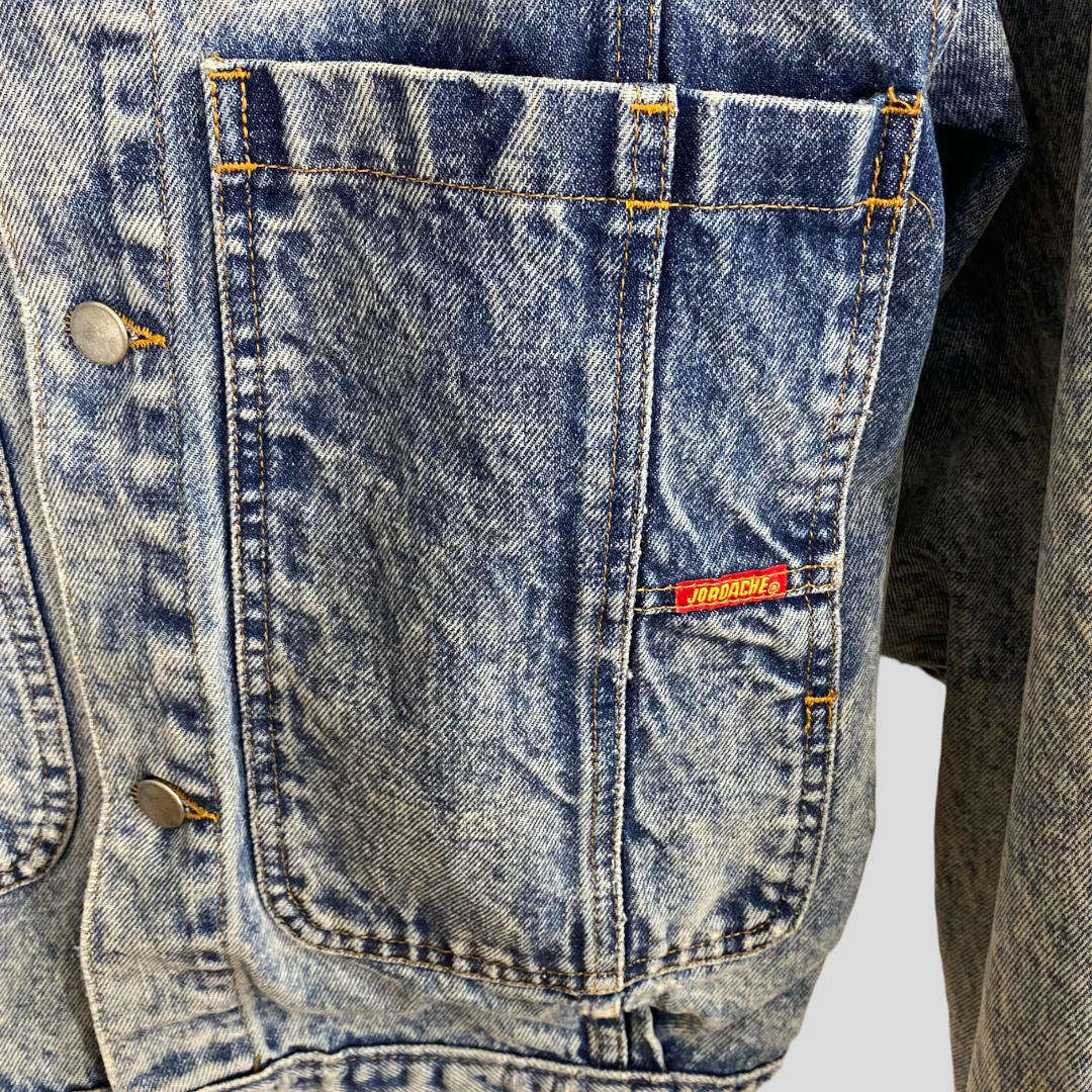 80s/90s Light Blue Acid Wash Oversized Pocket Denim Jacket By Jordache - Image 4