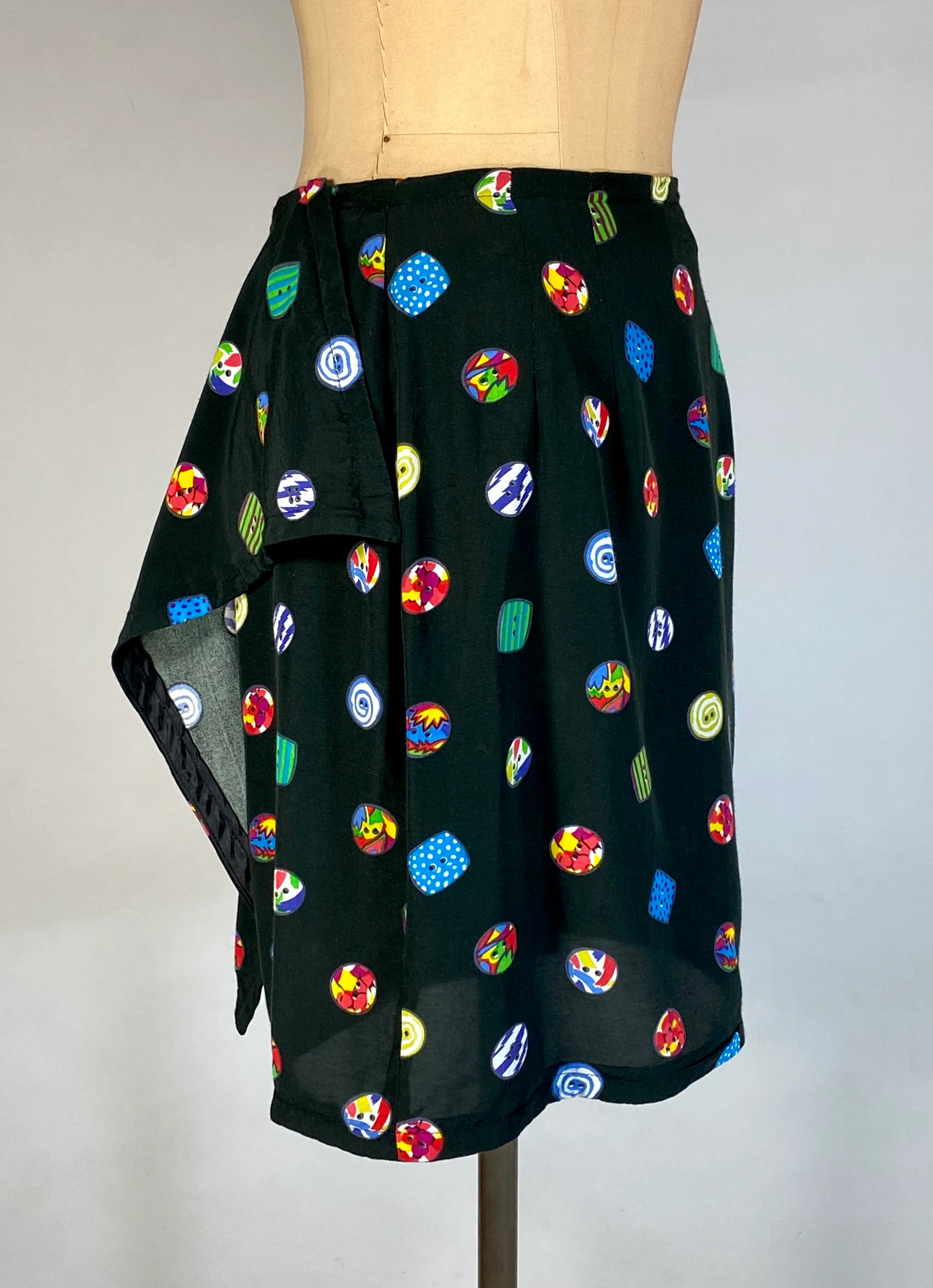 80s/90s Lightweight Sarong Style Button Print Skirt By Kgr - Image 5