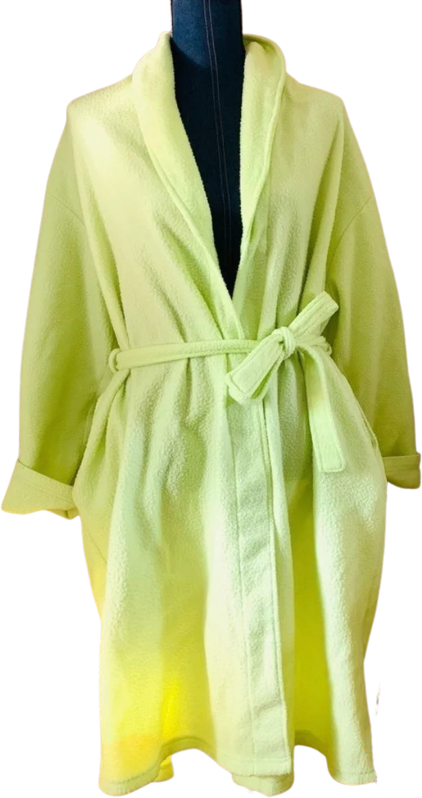 80s/90s Lime Green Fuzzy Oversized Cozy Tie Waist Robe By Essence of Beauty
