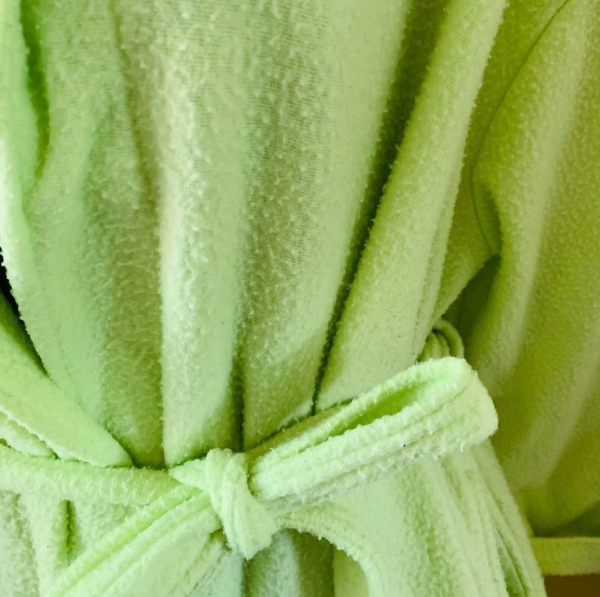 80s/90s Lime Green Fuzzy Oversized Cozy Tie Waist Robe By Essence of Beauty - Image 3