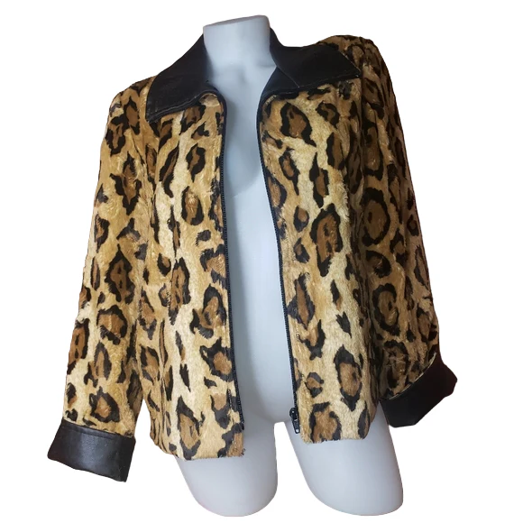 80s/90s Linda Lundstrom Leopard Faux Fur Jacket Size 10 By Linda Lundstrom - Image 3