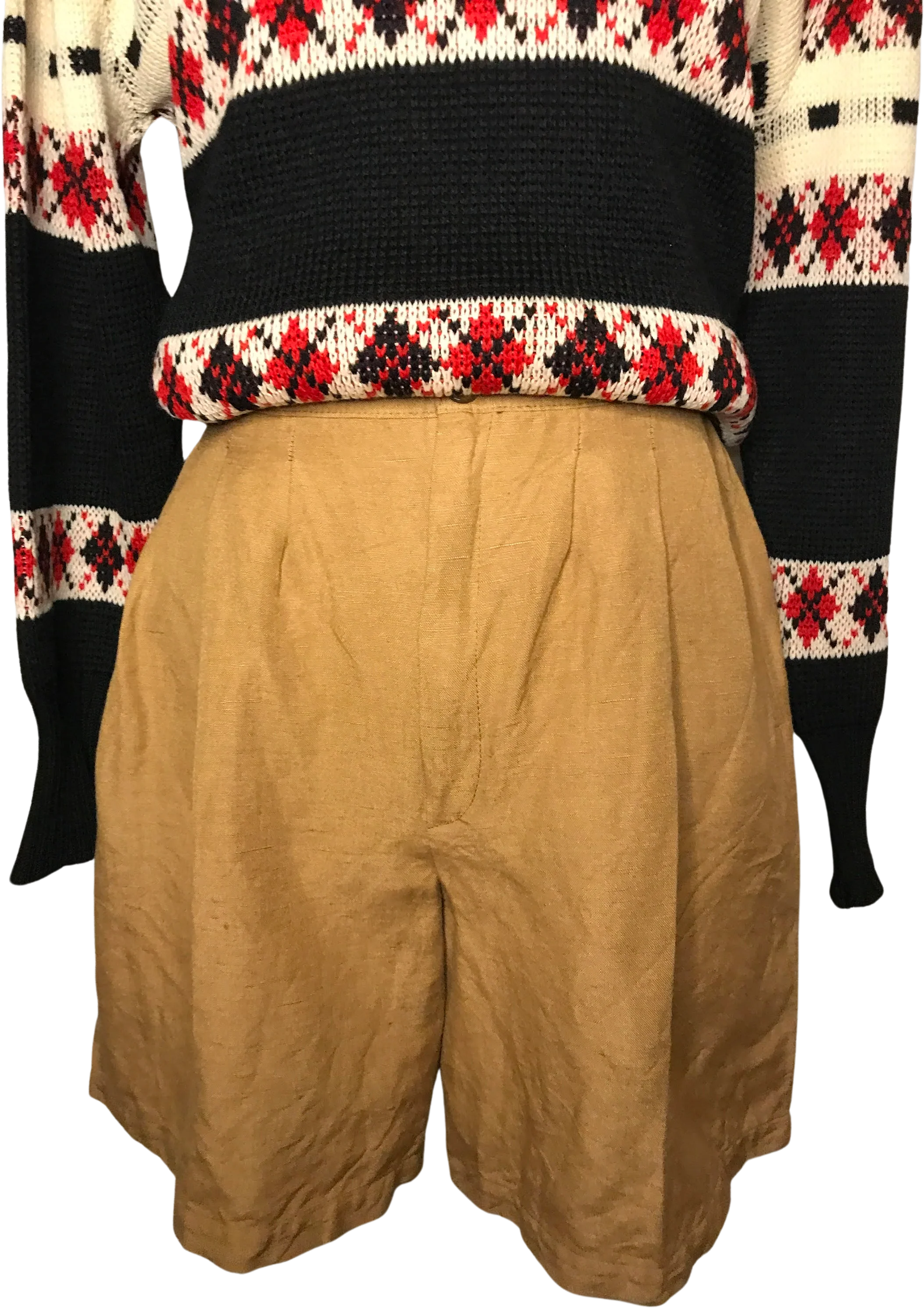 80s/90s Linen Blend High Waisted Pleated Khaki Shorts By Giorgio Sant Angelo