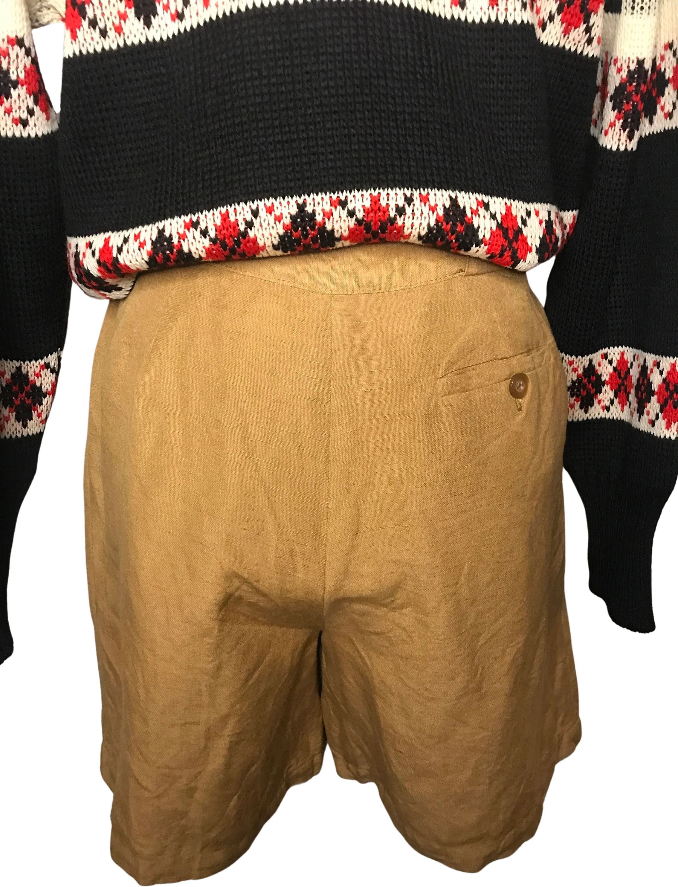 80s/90s Linen Blend High Waisted Pleated Khaki Shorts By Giorgio Sant Angelo - Image 2