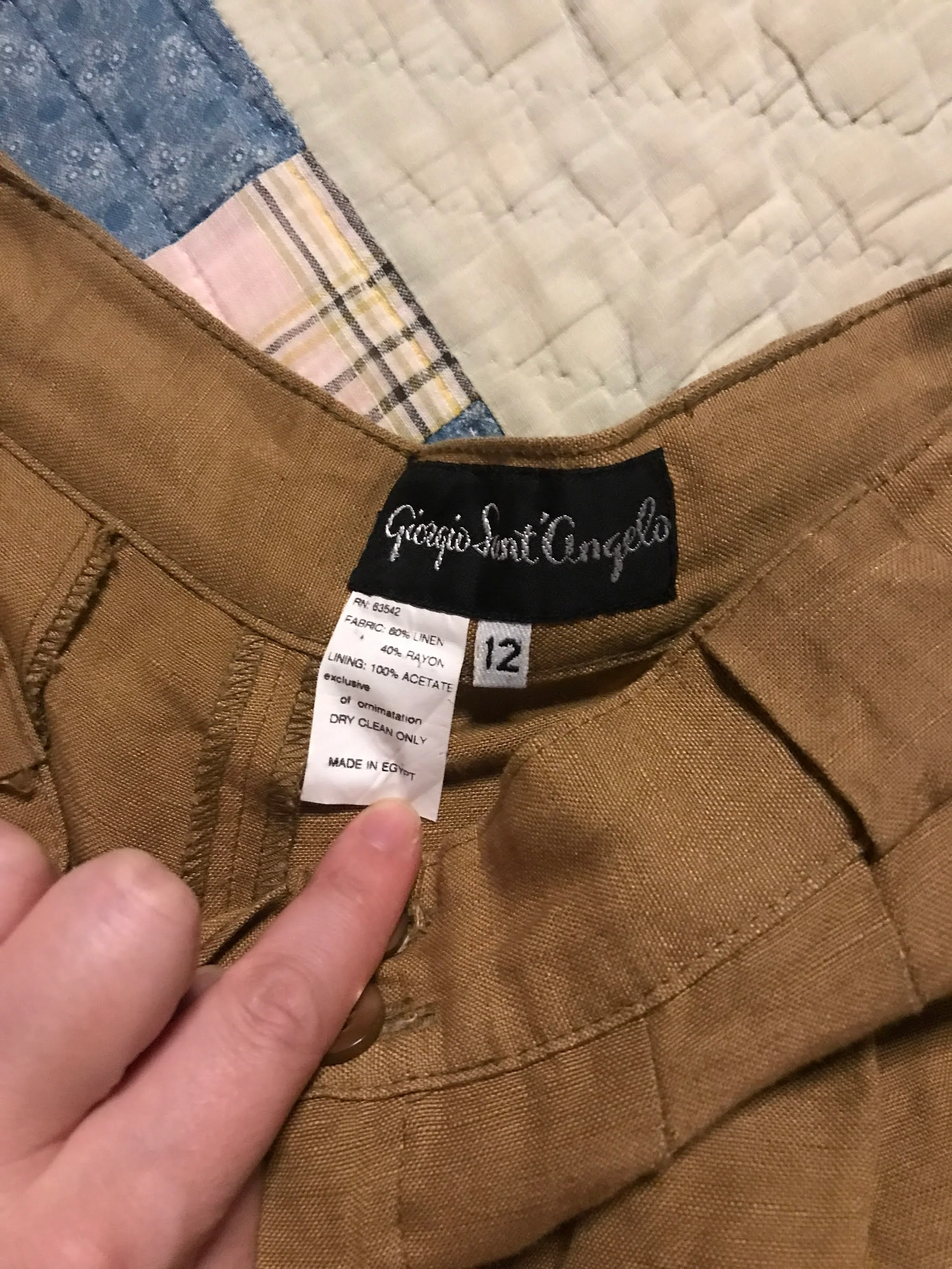 80s/90s Linen Blend High Waisted Pleated Khaki Shorts By Giorgio Sant Angelo - Image 9