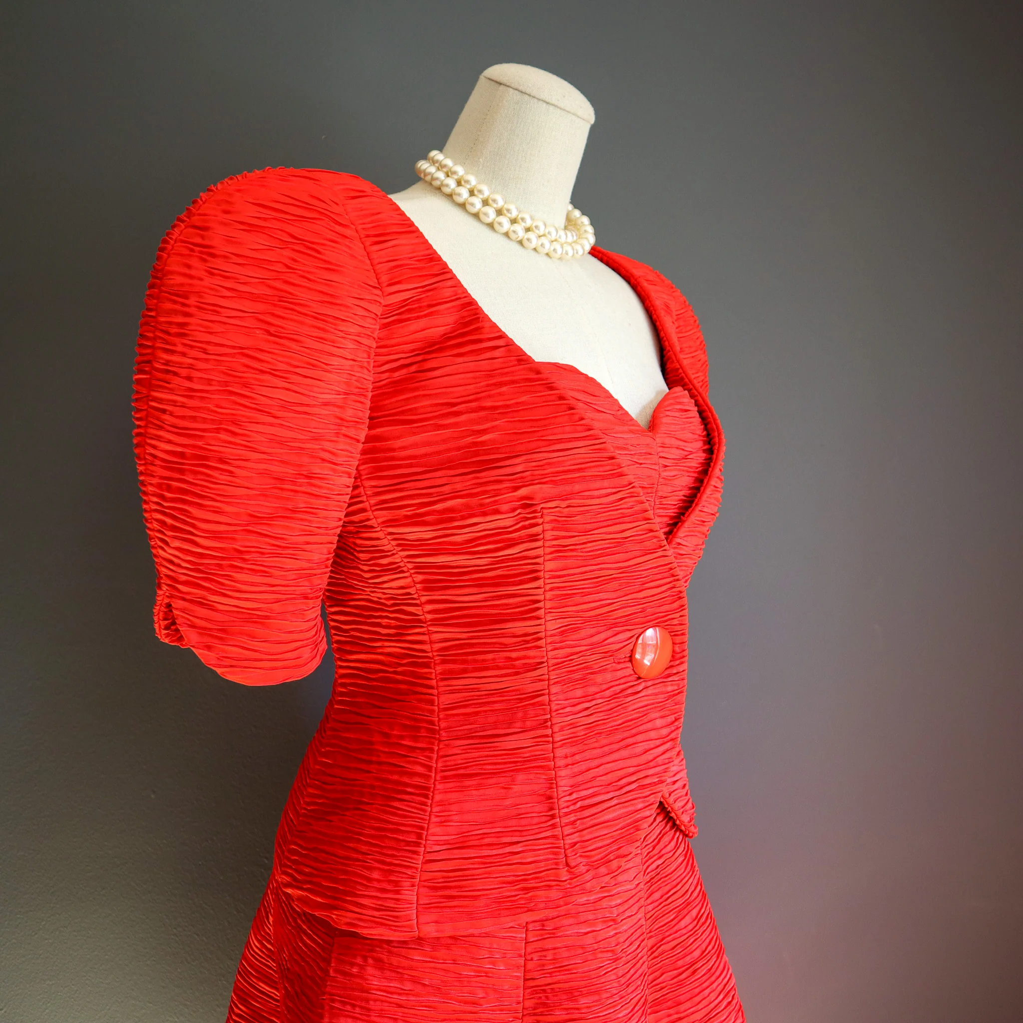80s/90s Lipstick Red Plisse Party Dress And Jacket By Hartly Westwood - Image 12