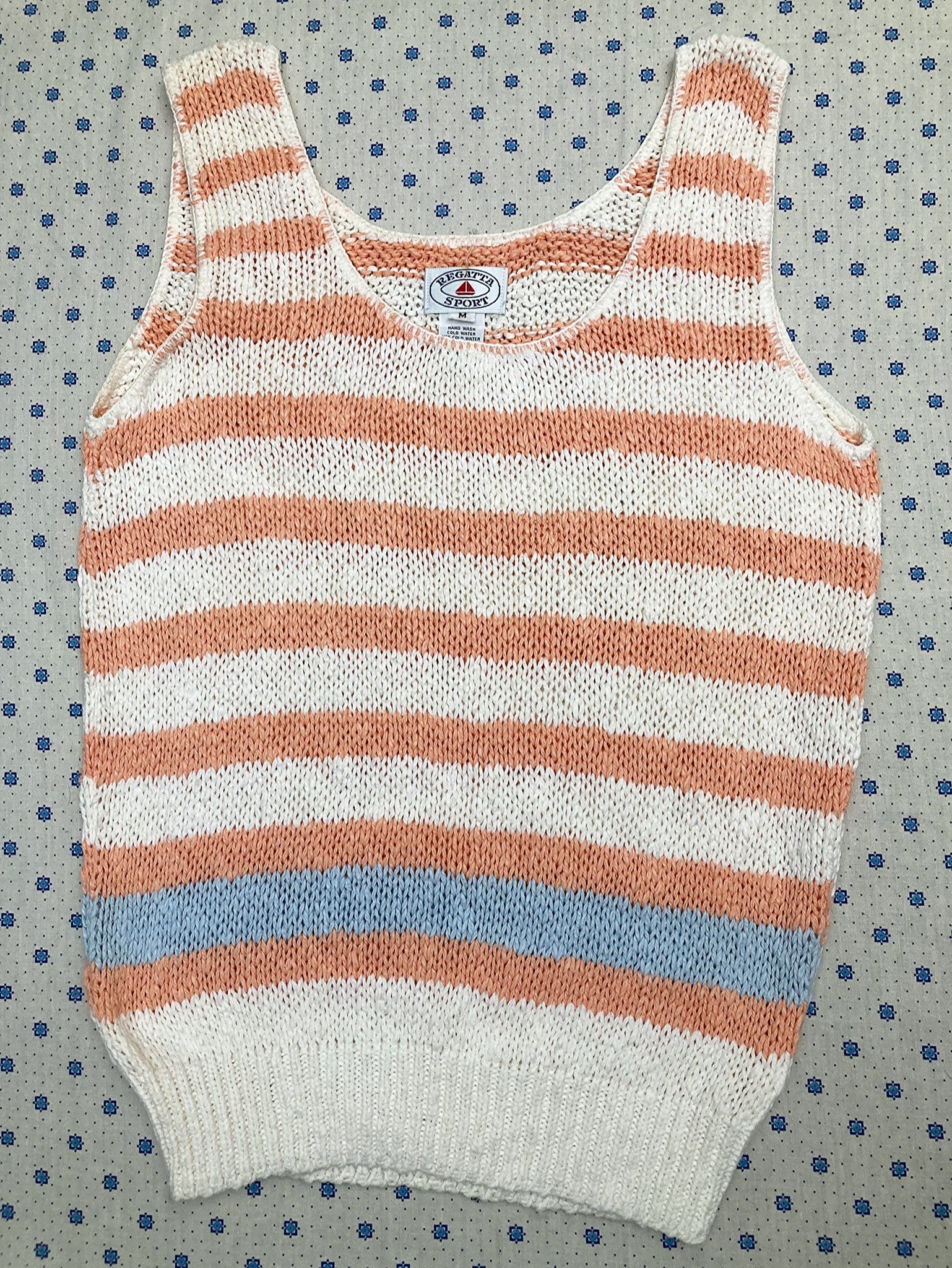 80s/90s Loose Knit Pastel Striped Tank Top By Regatta Sport - Image 3
