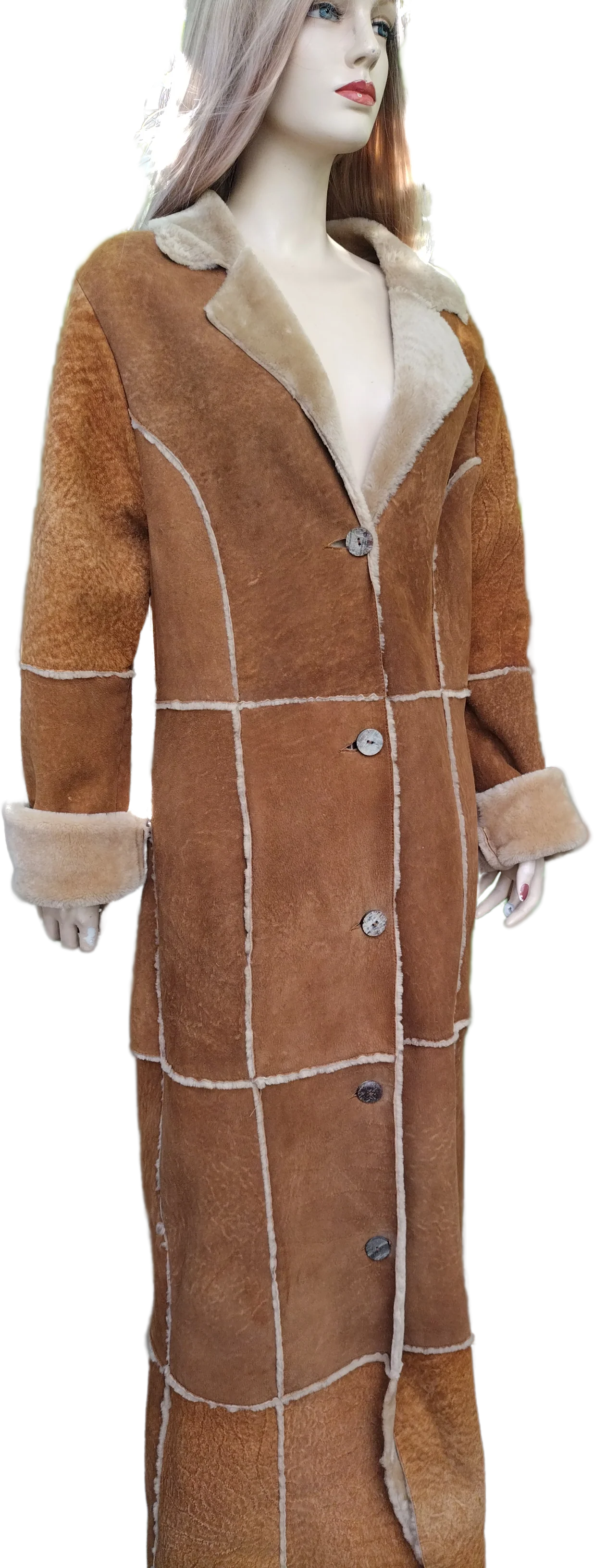 80s/90s Luxurious Floor Length Patch Suede Shearling Coat By The Keenan Leather Company Uk