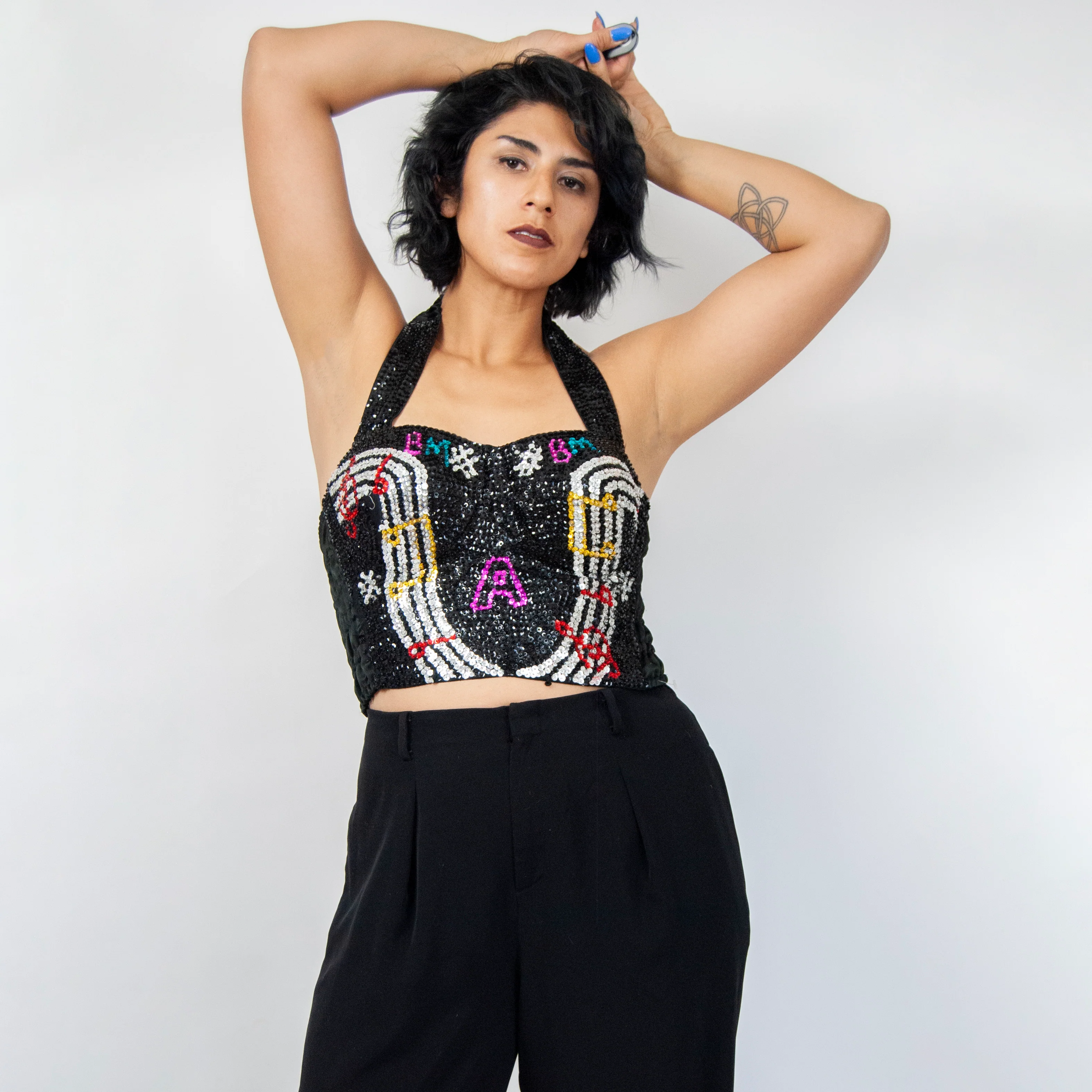 80s/90s Majorette Sequin Halter Corset Blouse By Fashion Fantasy - Image 2
