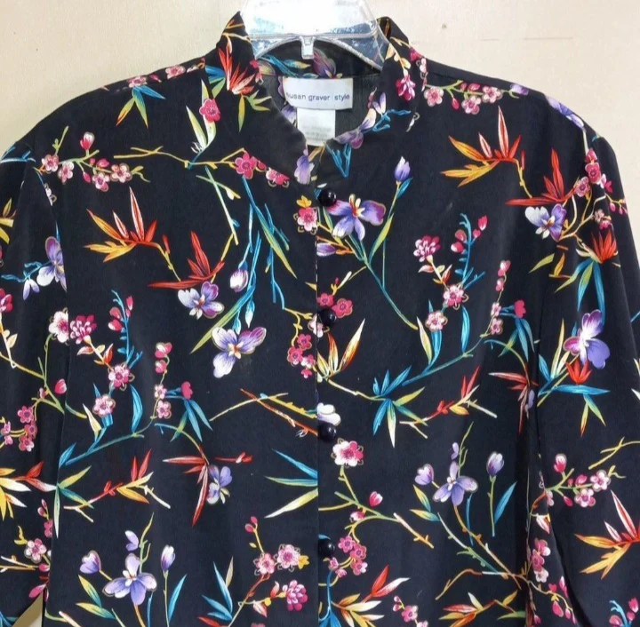 80s/90s Mandarin Collar Polyester Floral Kimona Top/jacket By Susan Graver - Image 3