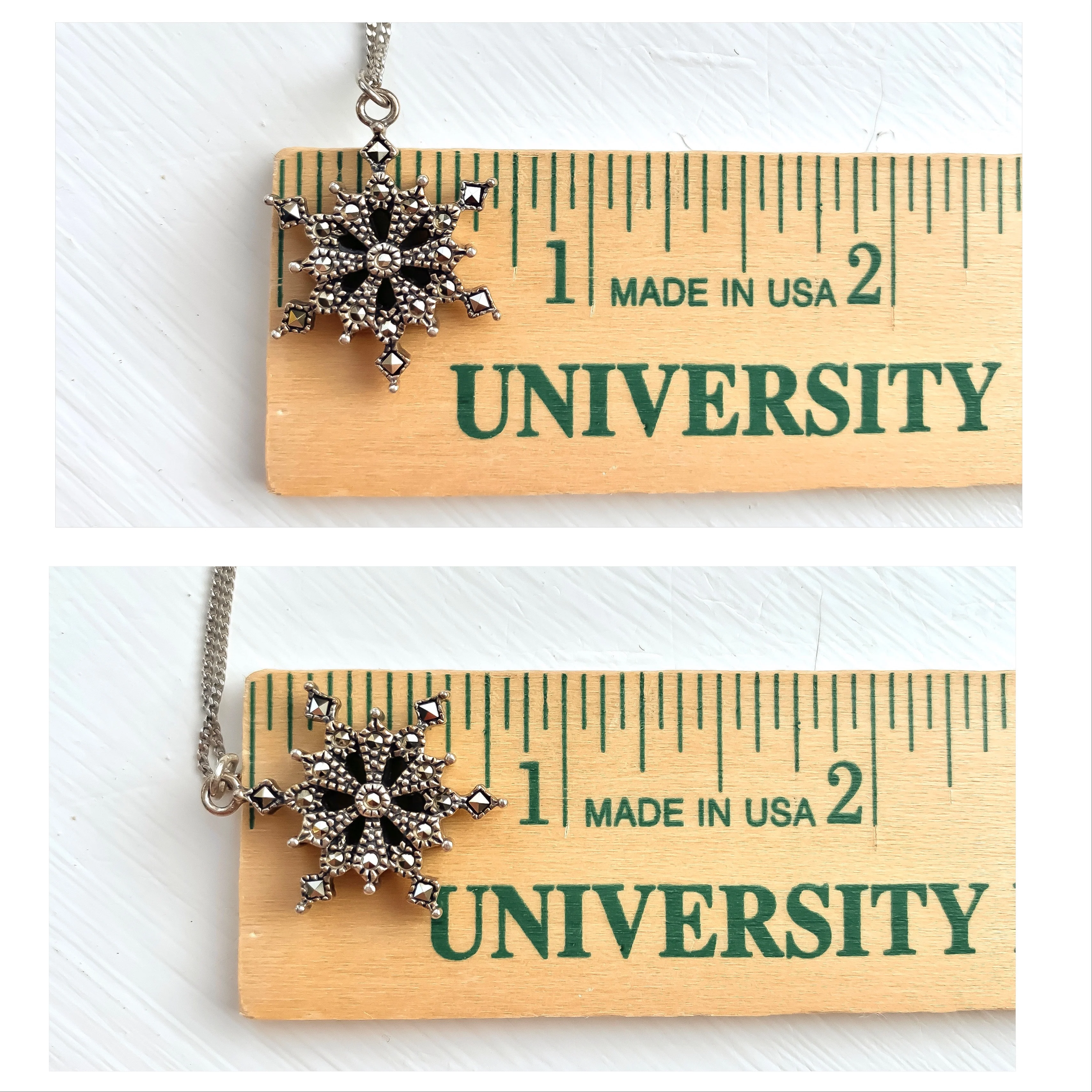 80s/90s Marcasite And Sterling Silver Snowflake Necklace By Judith Jack - Image 11