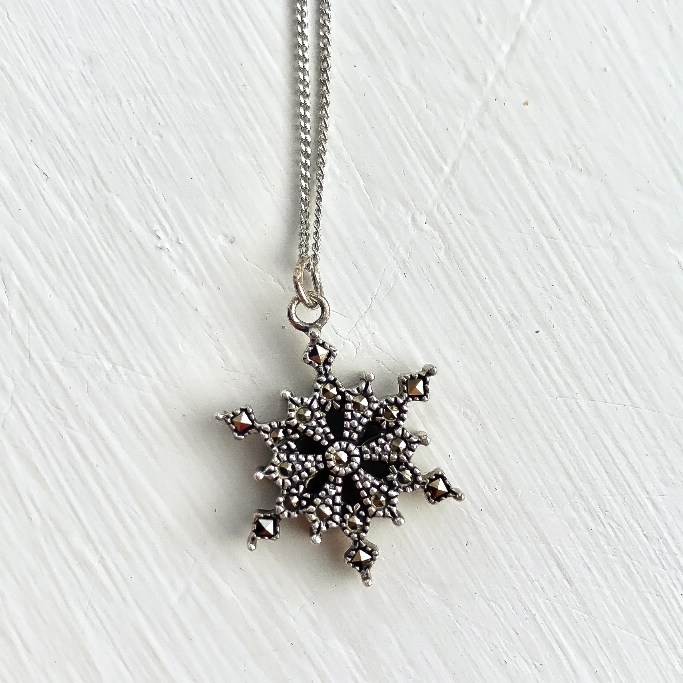 80s/90s Marcasite And Sterling Silver Snowflake Necklace By Judith Jack - Image 7