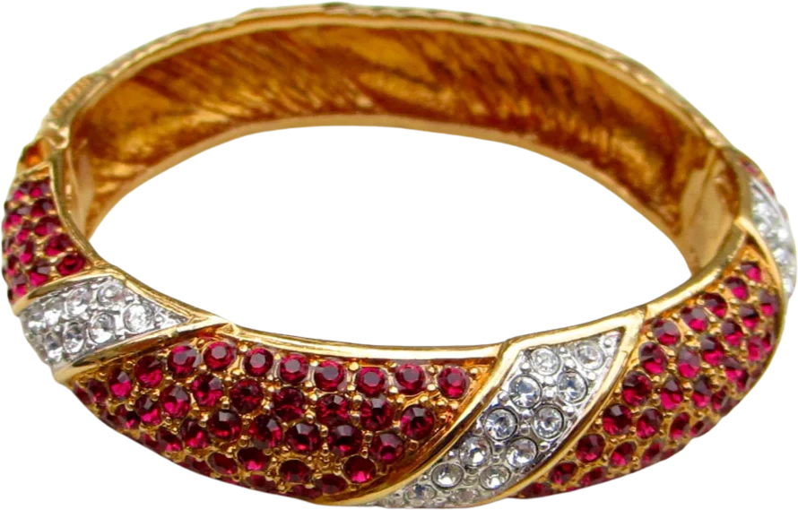 80s/90s Mcm Red And Clear Rhinestone Bangle Bracelet By Jbk / Camrose & Kross