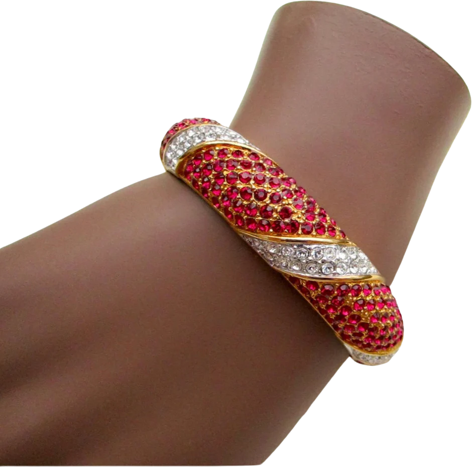 80s/90s Mcm Red And Clear Rhinestone Bangle Bracelet By Jbk / Camrose & Kross - Image 2