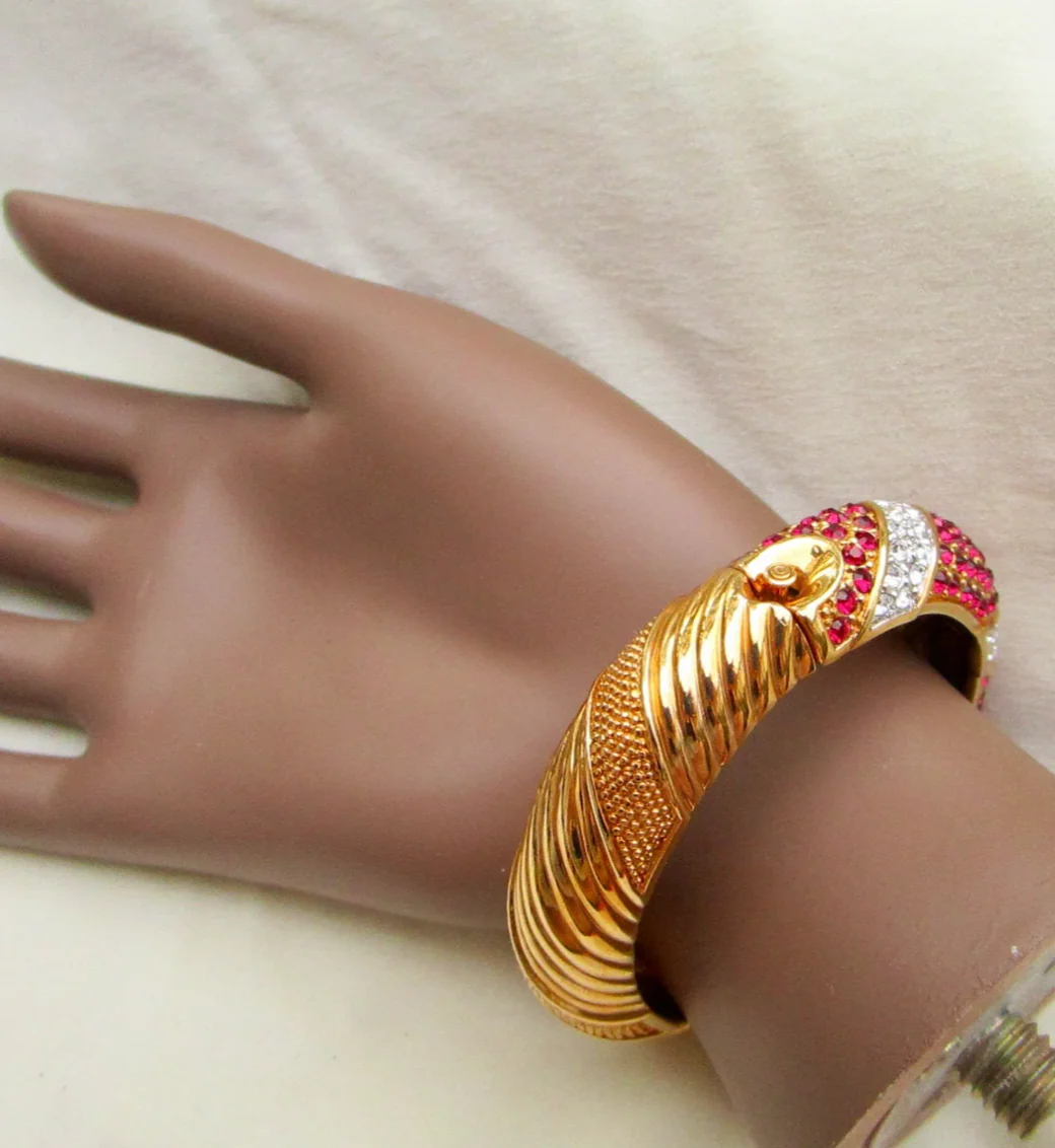 80s/90s Mcm Red And Clear Rhinestone Bangle Bracelet By Jbk / Camrose & Kross - Image 4