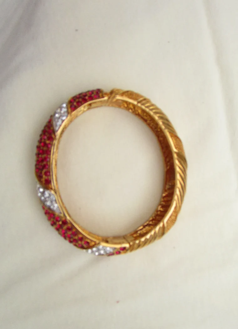 80s/90s Mcm Red And Clear Rhinestone Bangle Bracelet By Jbk / Camrose & Kross - Image 7