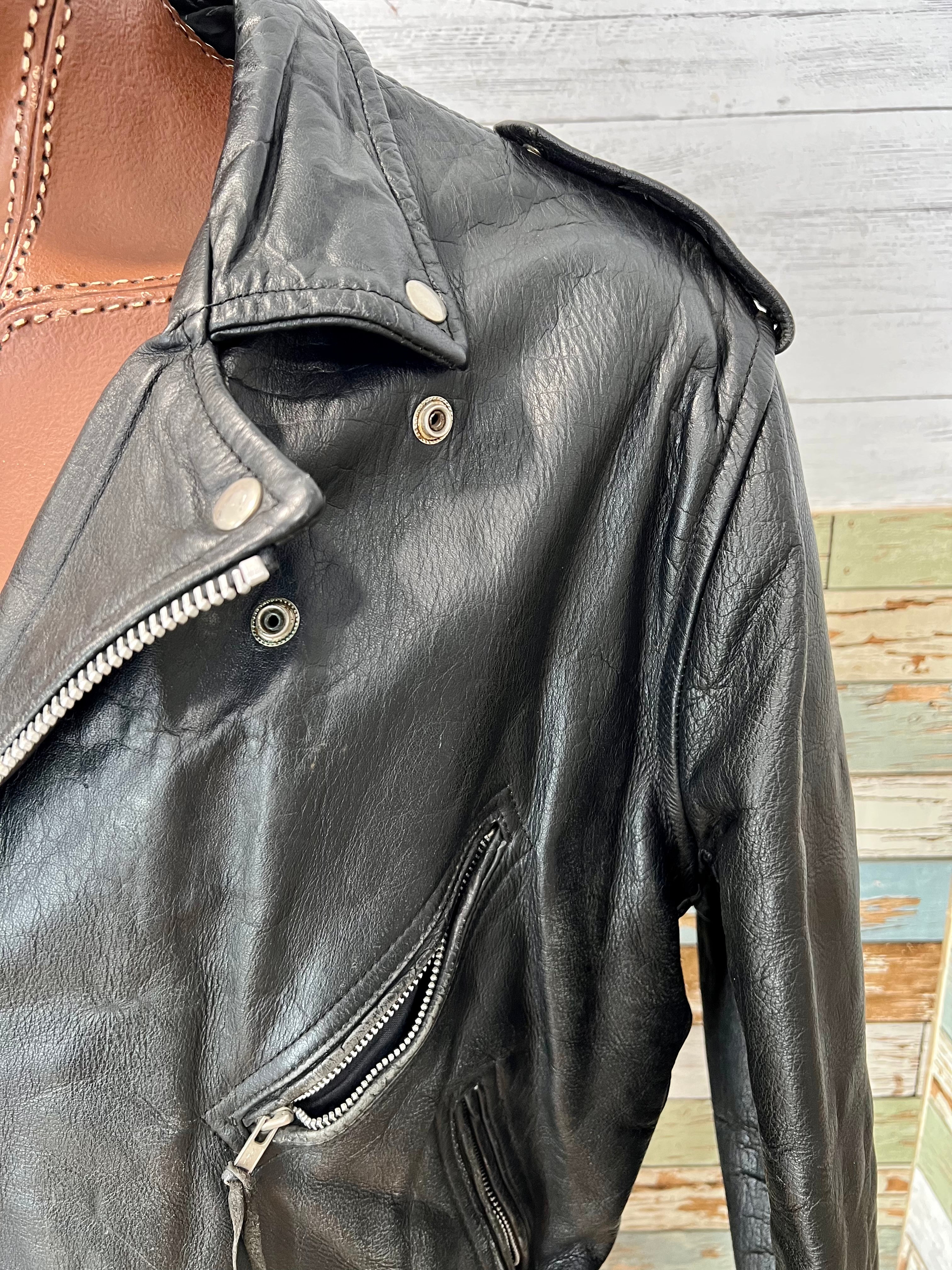 80s/90s Mens Biker Leather Jacket By Unik Leather Apparel - Image 5