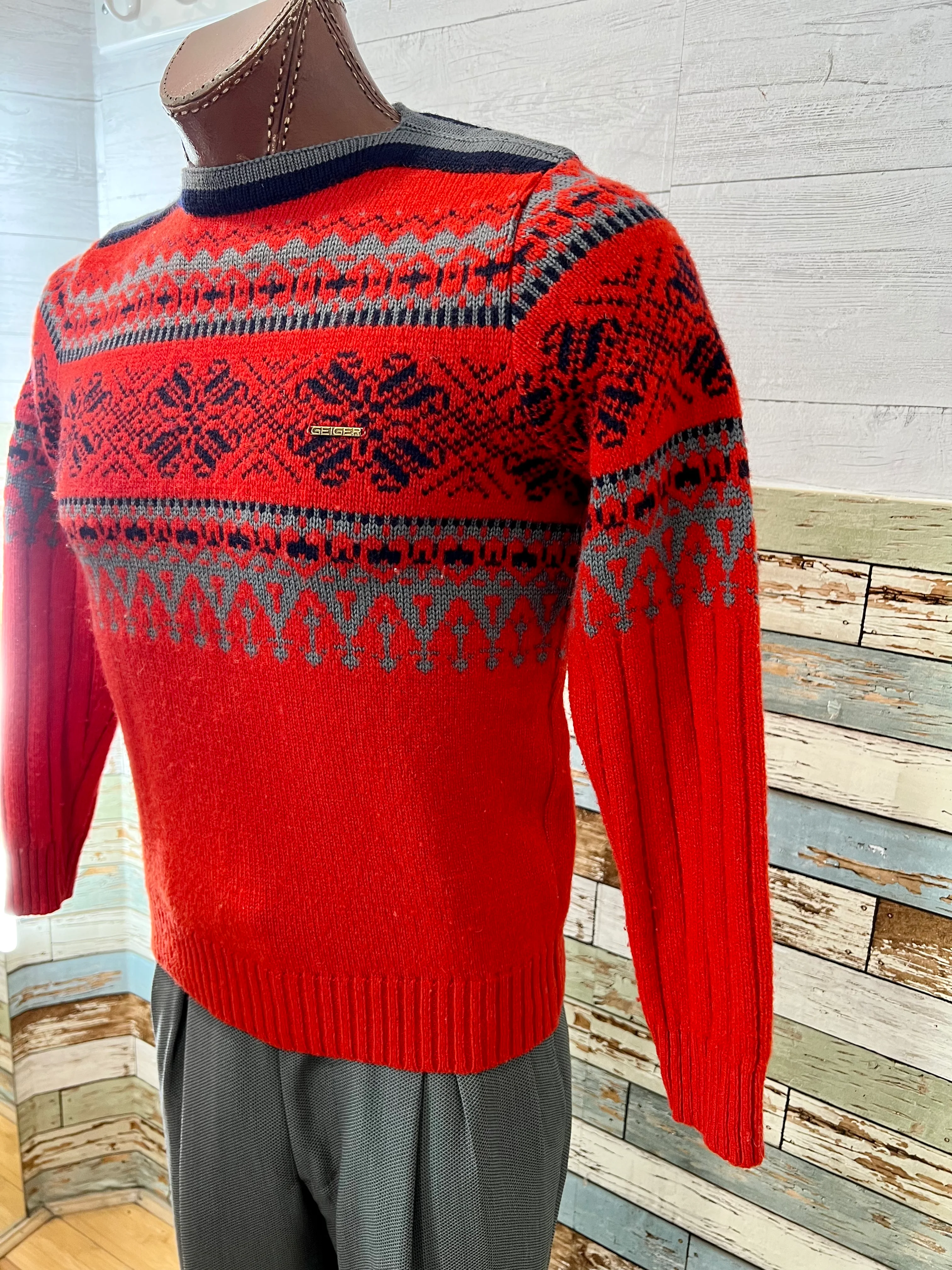 80s/90s Mens Crew Neck Sweater Nordic Style By Geiger Tyrol Australia - Image 3