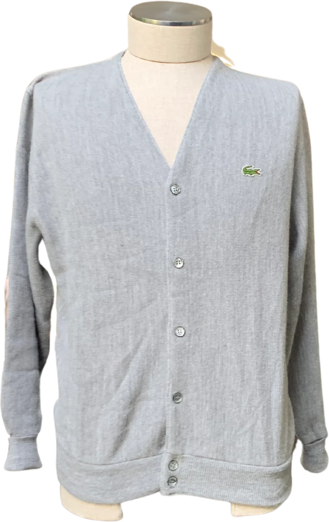 80s/90s Men's Gray Acrylic Button Front Cardigan Sweater By Izod Lacoste