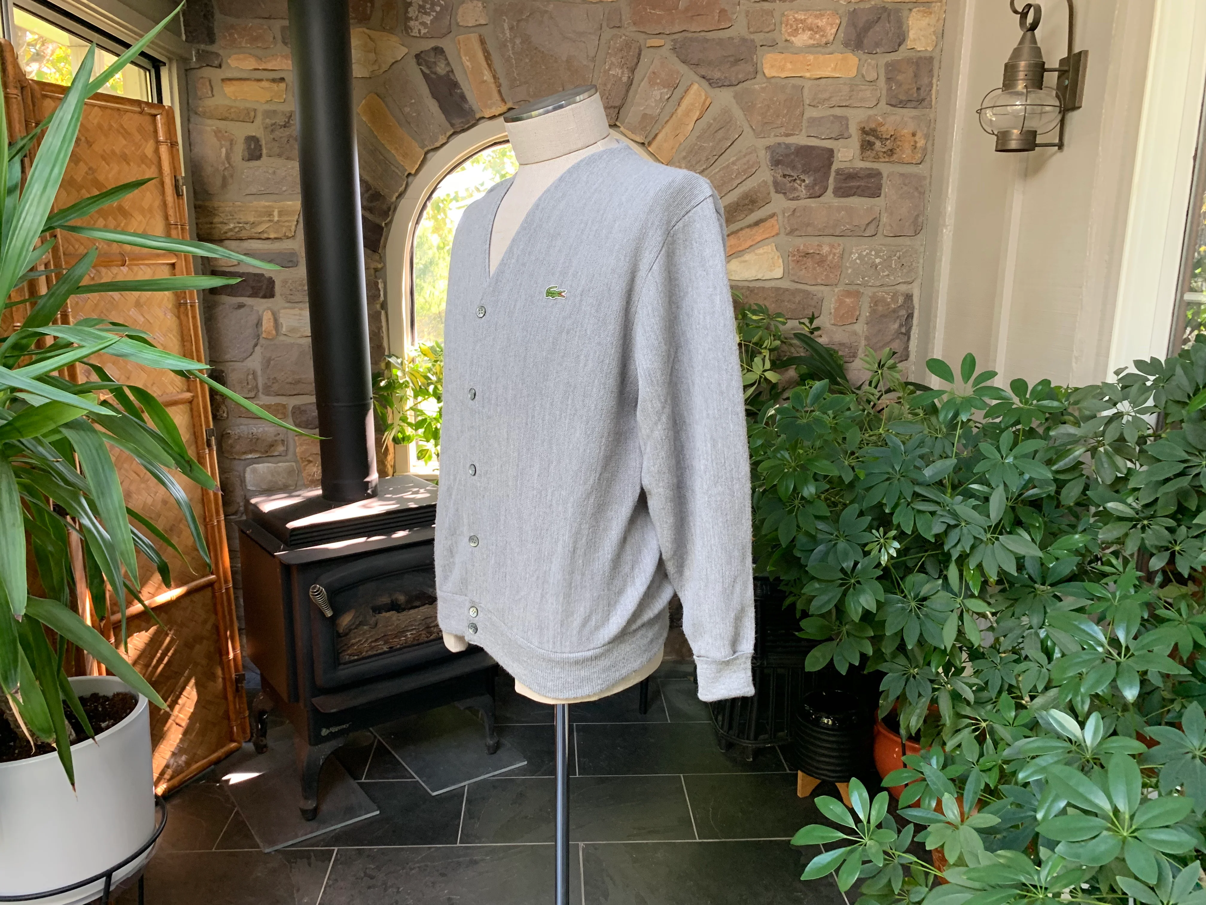 80s/90s Men's Gray Acrylic Button Front Cardigan Sweater By Izod Lacoste - Image 4