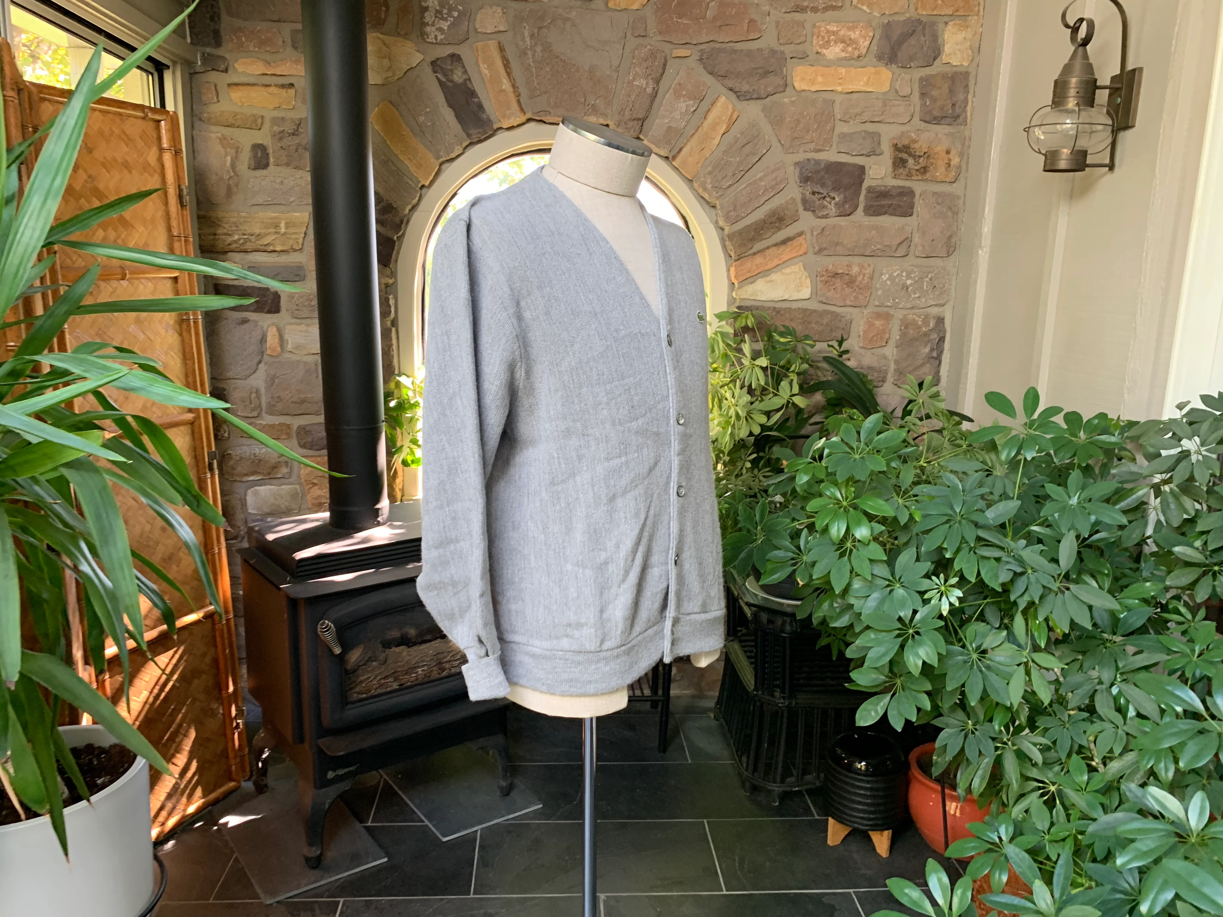 80s/90s Men's Gray Acrylic Button Front Cardigan Sweater By Izod Lacoste - Image 9