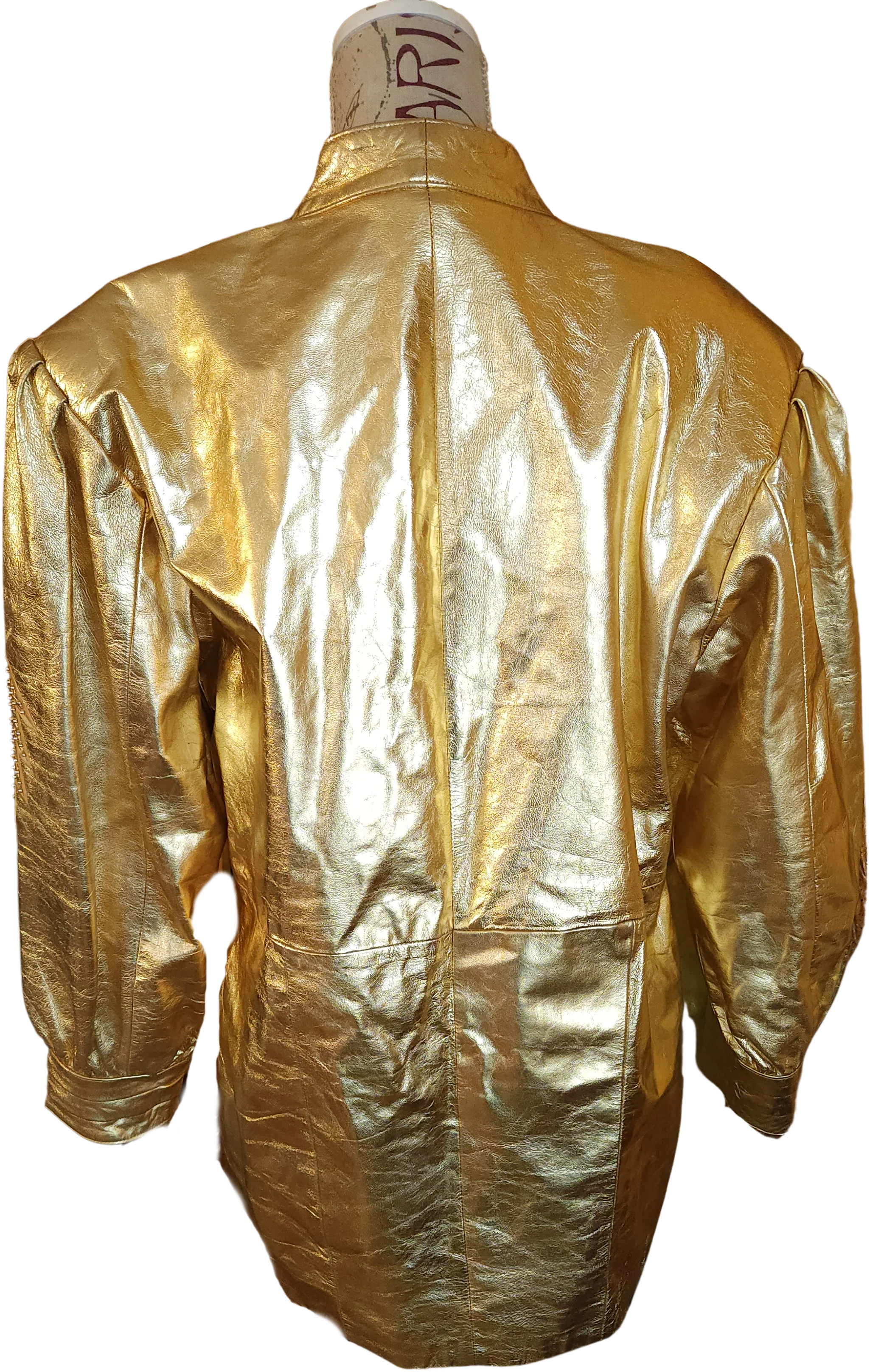 80s/90s Metallic Gold Beaded Leather Jacket By Razzmatazz - Image 2