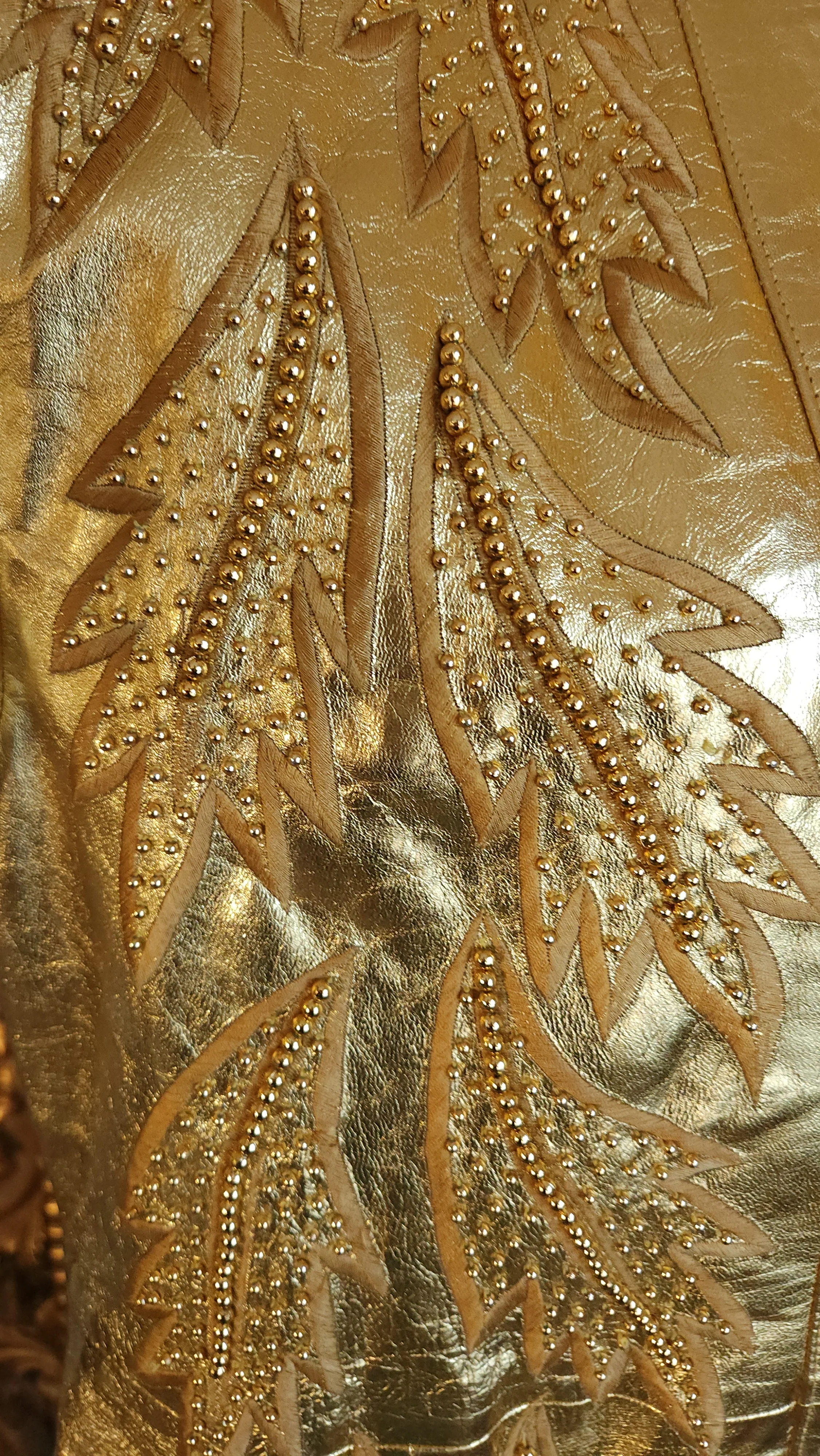 80s/90s Metallic Gold Beaded Leather Jacket By Razzmatazz - Image 6