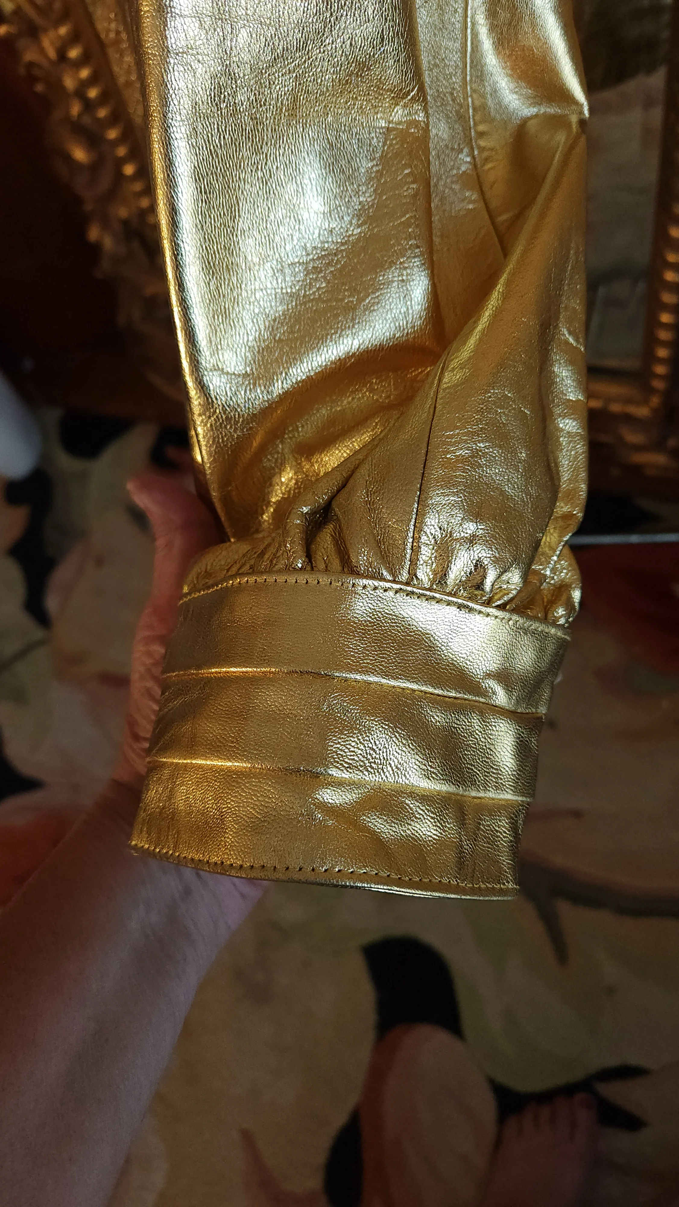 80s/90s Metallic Gold Beaded Leather Jacket By Razzmatazz - Image 8
