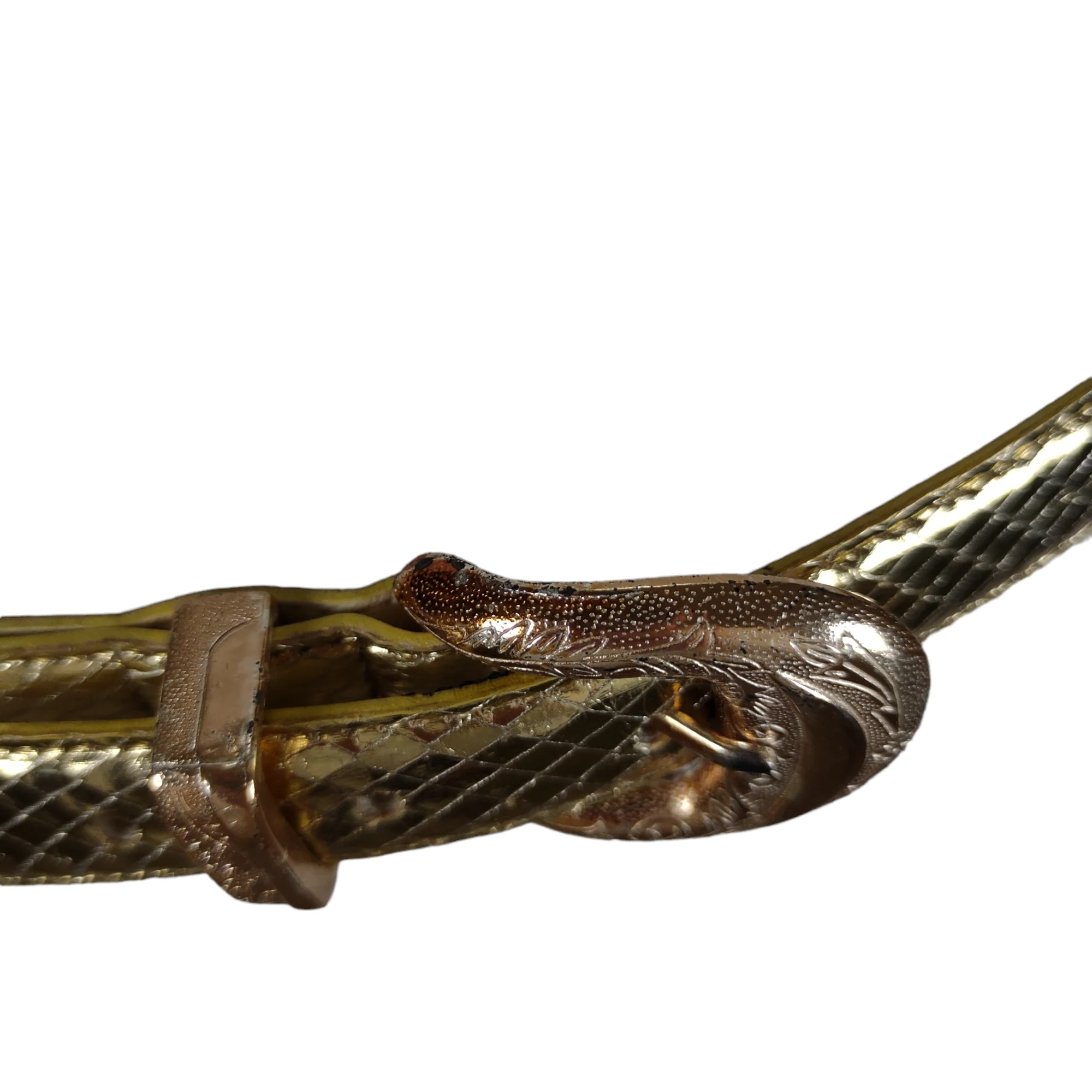 80s/90s Metallic Gold Slim Snakeskin Leather Belt - Image 10