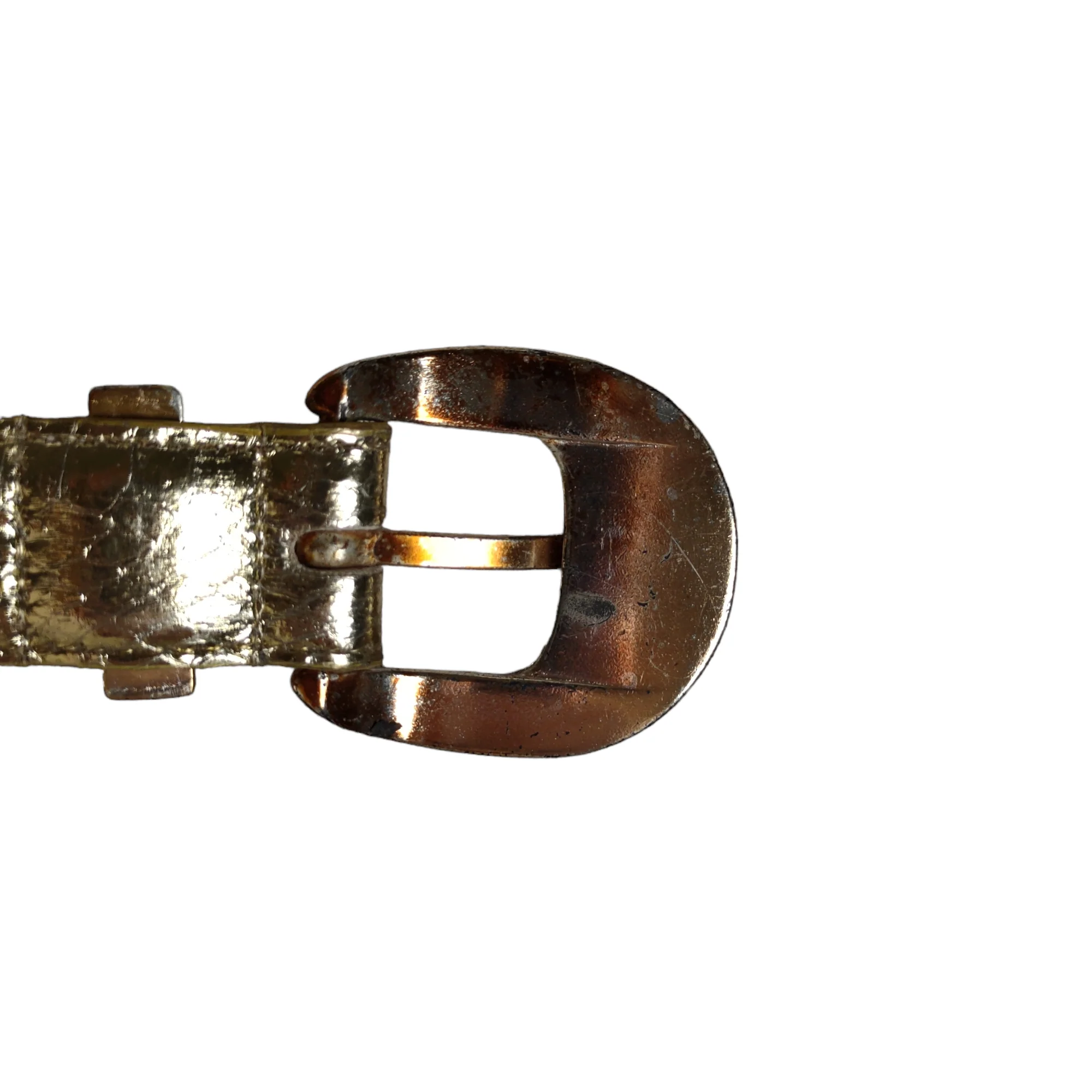 80s/90s Metallic Gold Slim Snakeskin Leather Belt - Image 11