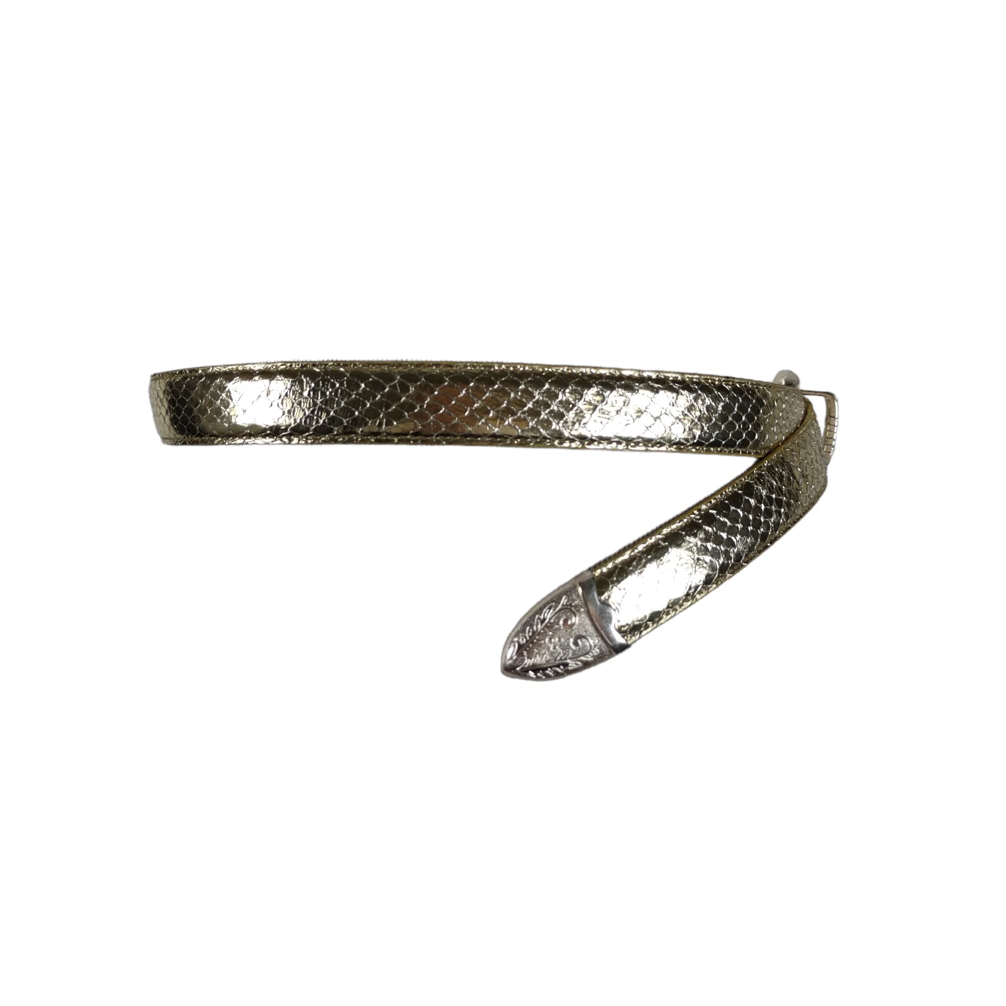 80s/90s Metallic Gold Slim Snakeskin Leather Belt - Image 4