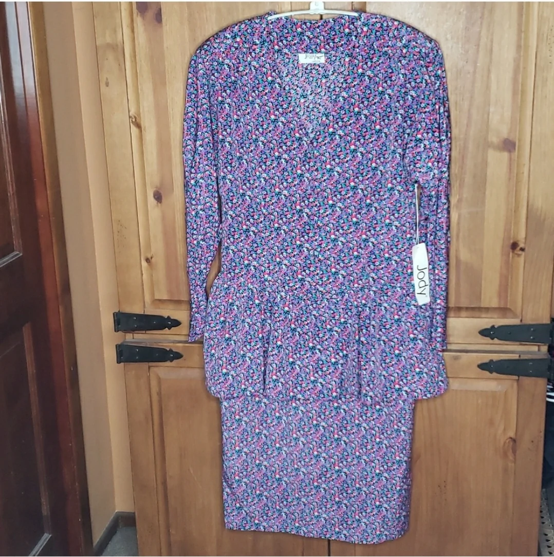 80s/90s Mini Ditsy Floral Peplum Dress By Jody - Image 14