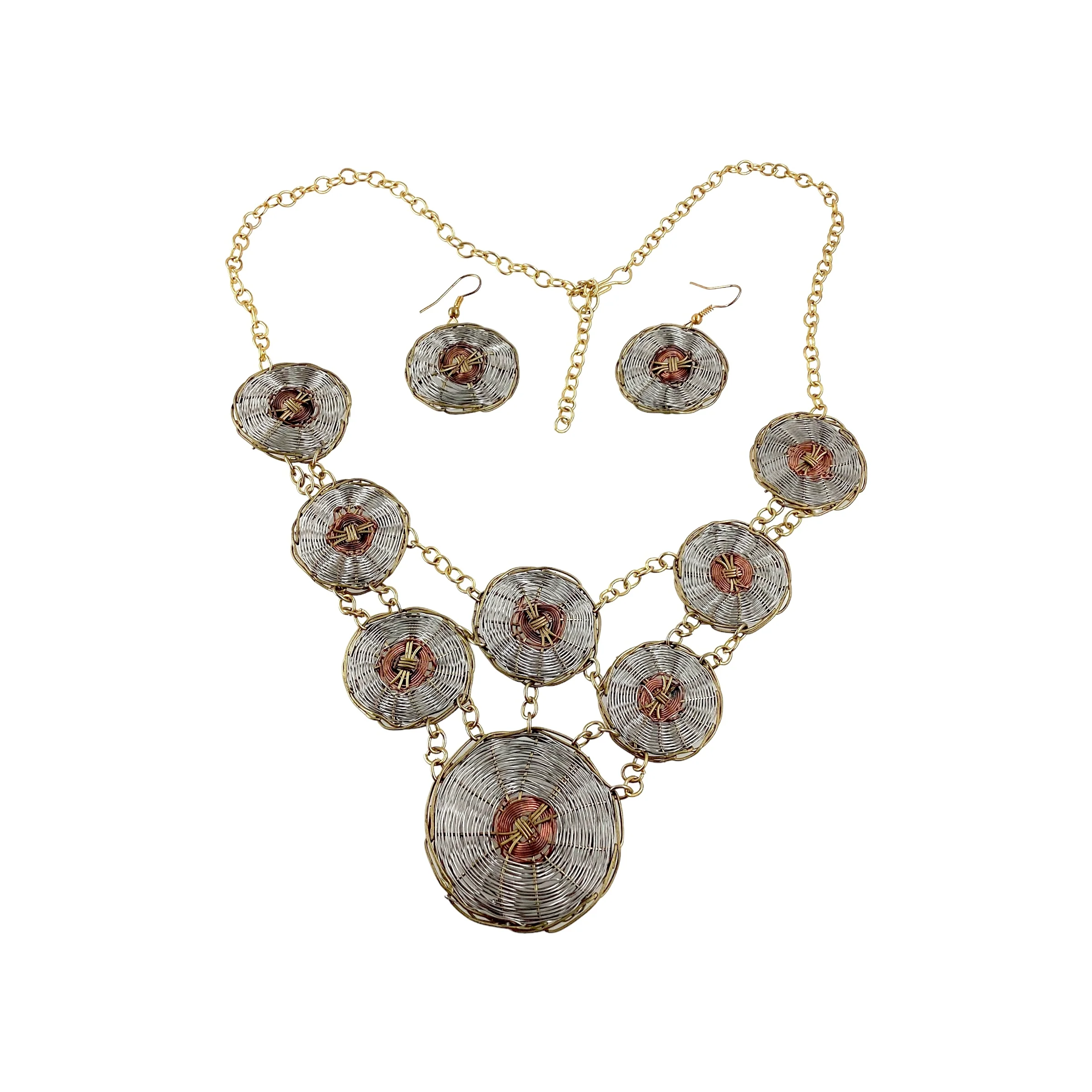 80s/90s Mixed Metals Basket Waved Earrings Necklace Set - Image 2