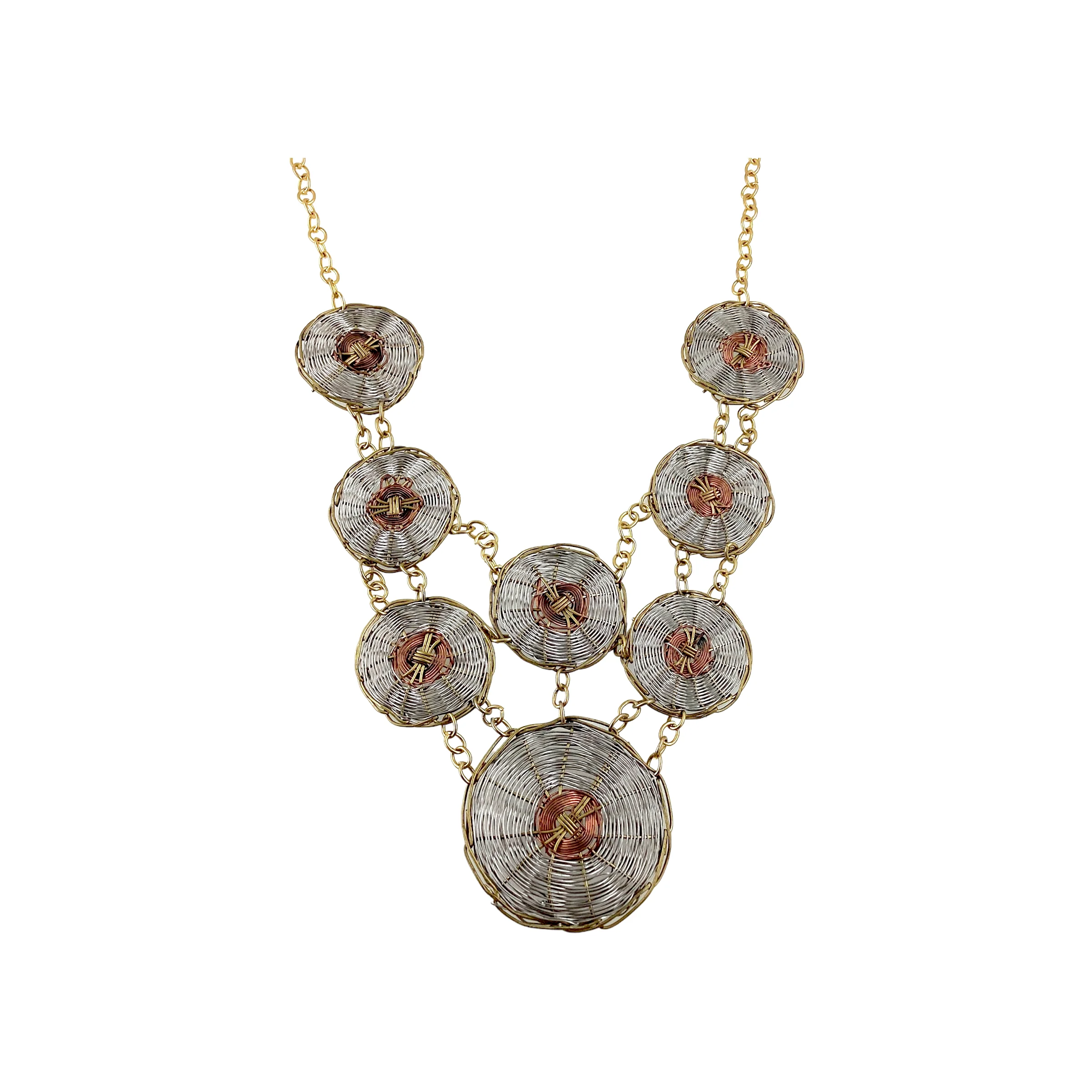 80s/90s Mixed Metals Basket Waved Earrings Necklace Set - Image 5