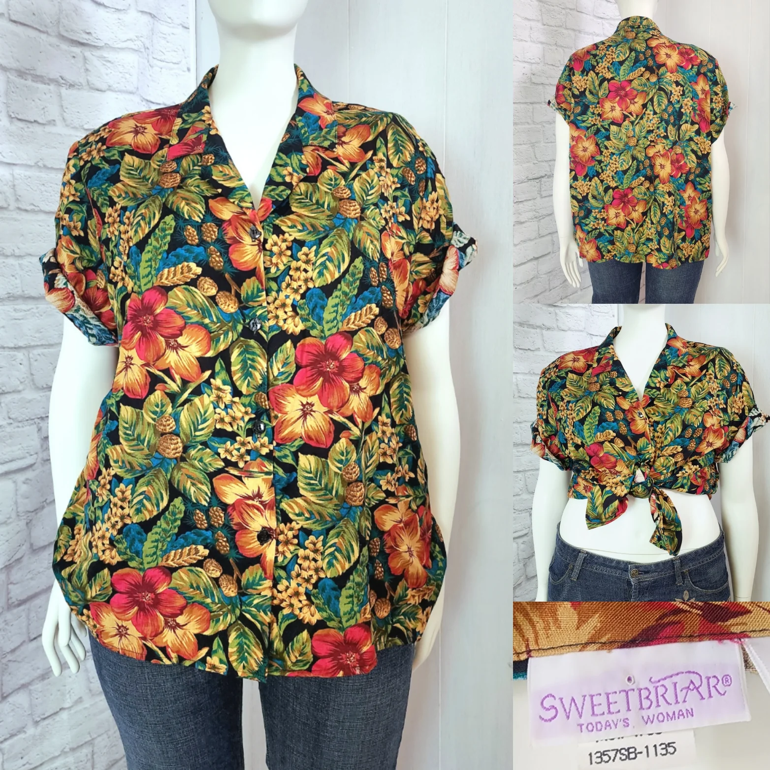 80s/90s Multicolor Dark Hawaiian Floral Shirt By Sweetbriar - Image 3