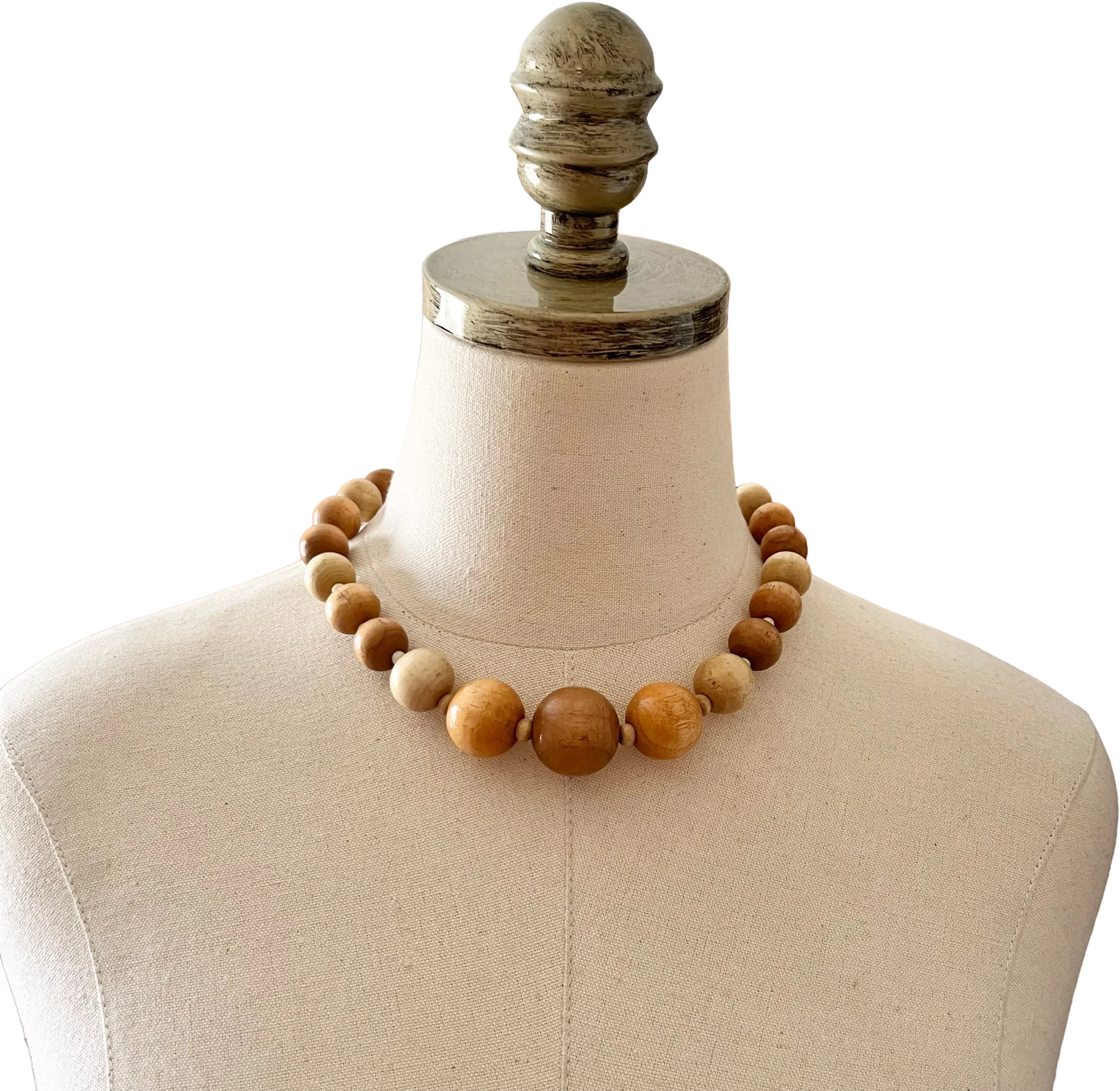 80s/90s Natural Style Wood Beaded Necklace