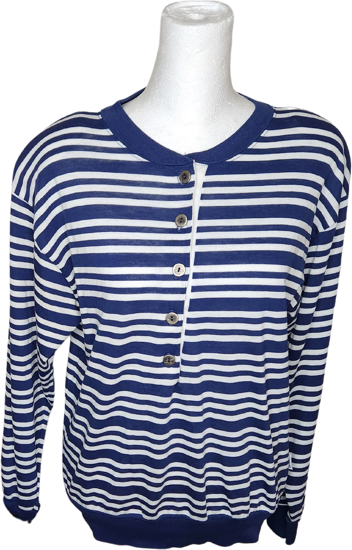 80s/90s Navy Blue And White Striped Nautical Shirt By Chic
